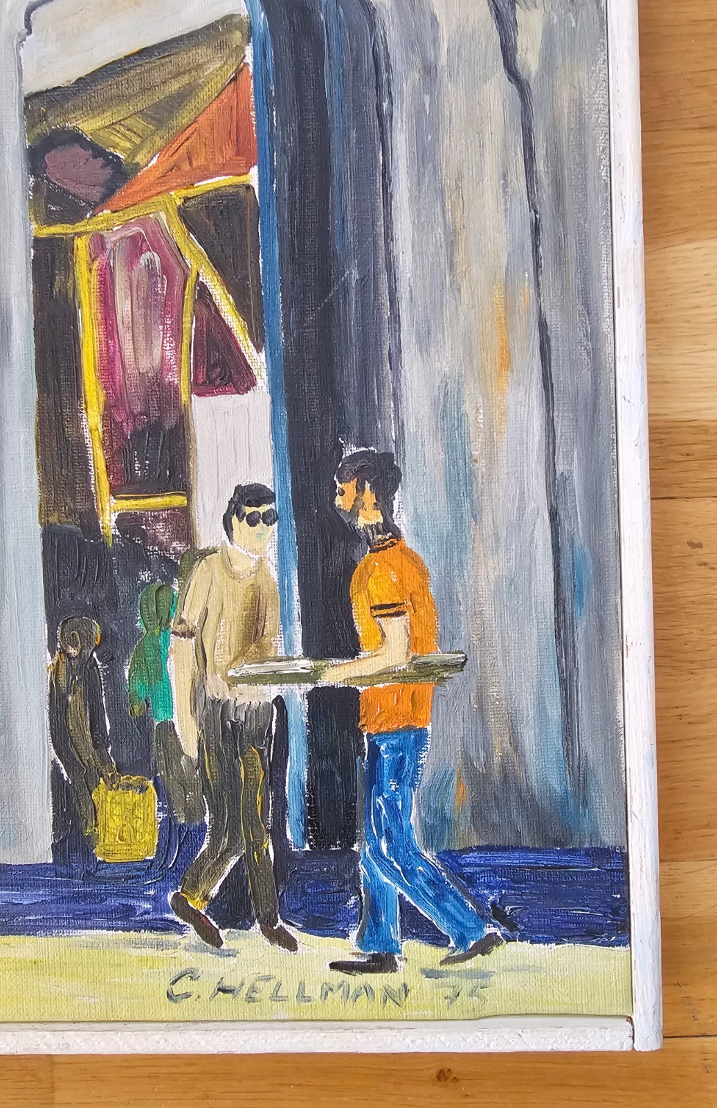 ORIGINAL VINTAGE OIL PAINTING MOROCCAN GATE BAB BOU JELOUD SWEDISH ARTIST 1975.