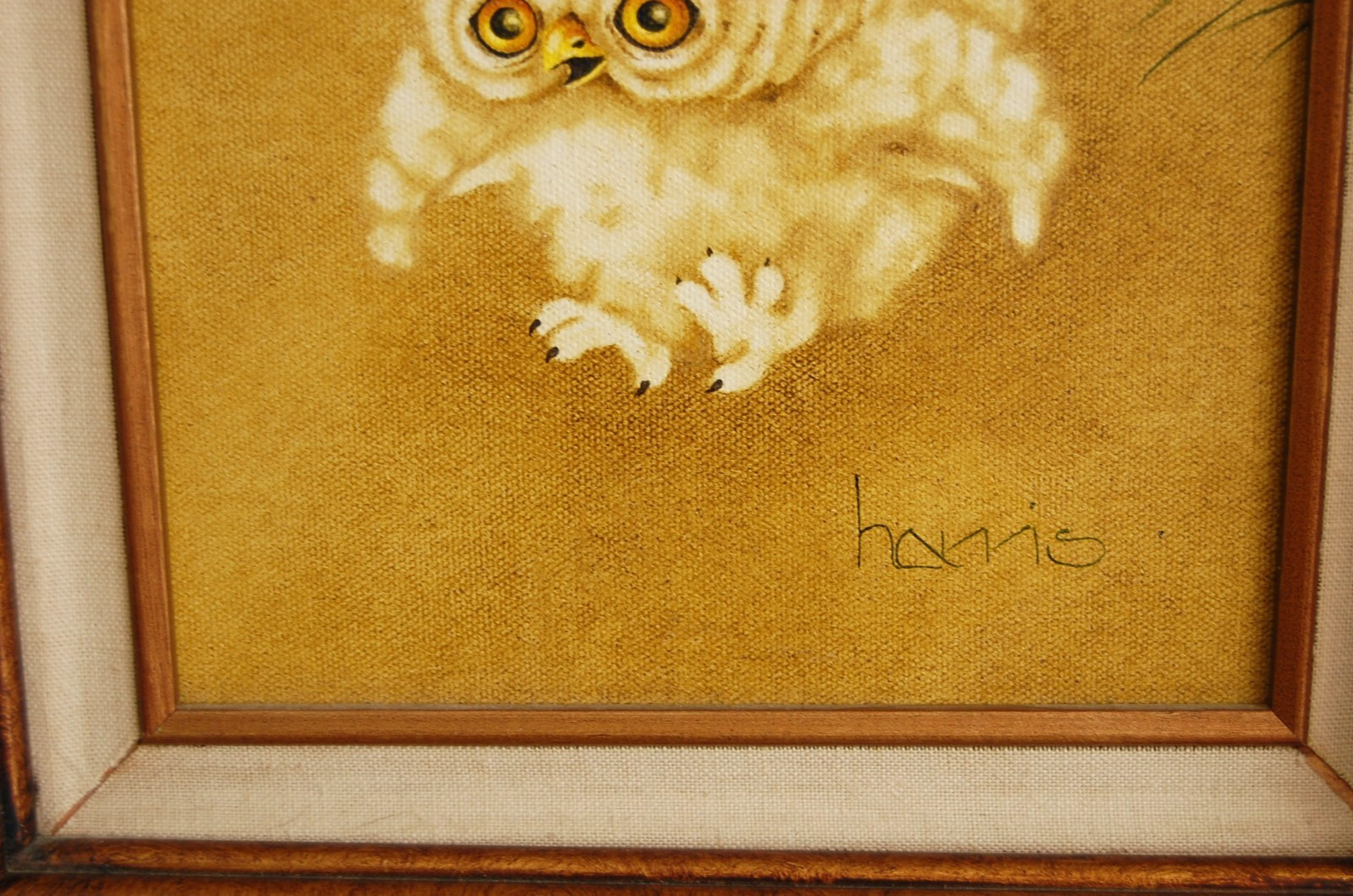 VTG 1984 FRAMED SIGNED PEGGY HARRIS ORIGINAL SMALL OWL OIL PAINTING «GERONIMO!»