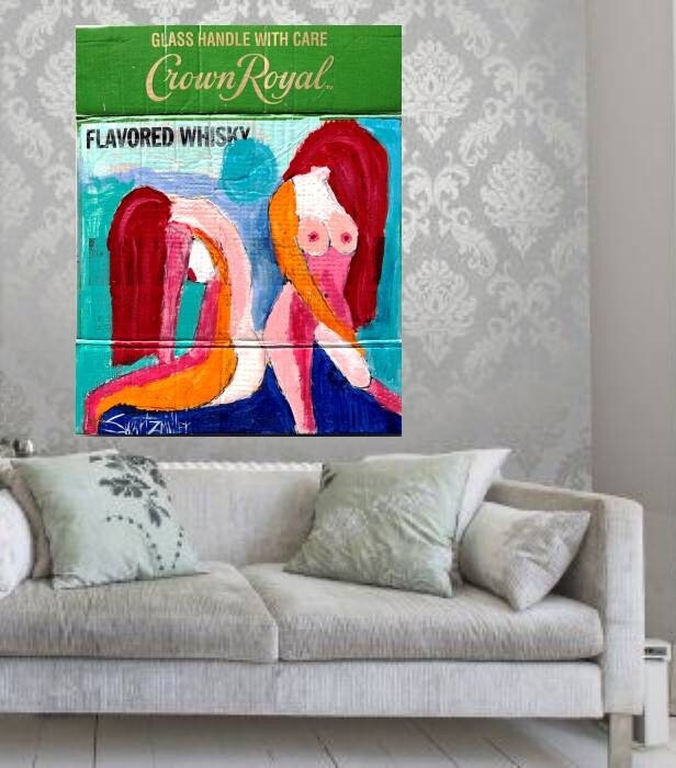 BIG Pop Art CROWN ROYAL NUDES Upcycled 21 X 17 PAINTING SWARTZMILLER DNA signed