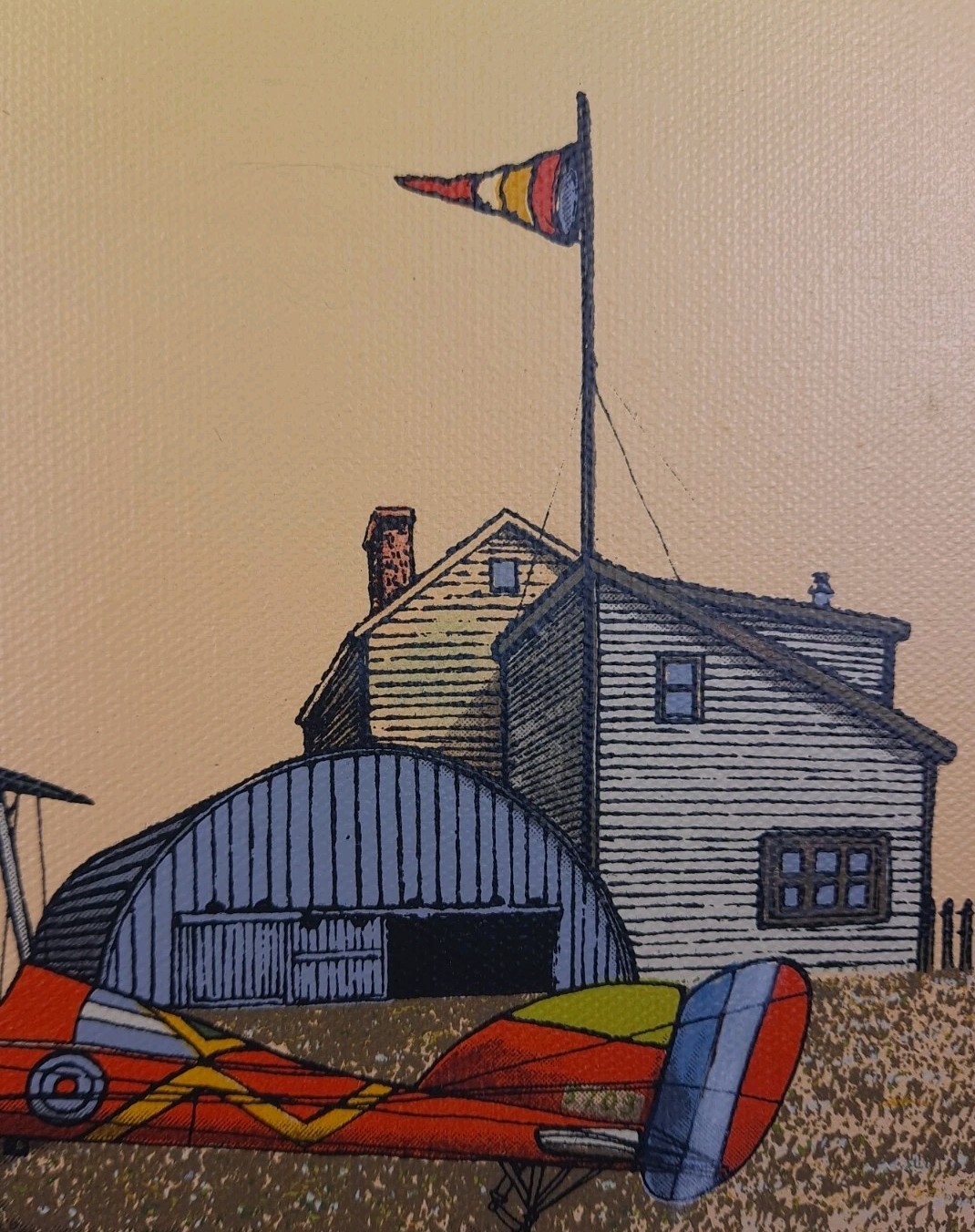 K1 Bi-Plane Barn Signed H. Hargrove 8″ x 10″ Painting Framed 14″ x 12