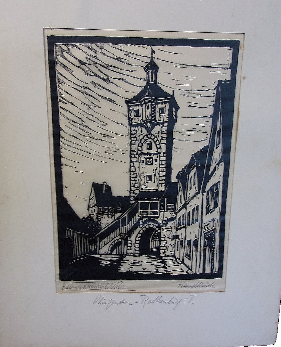 VINTAGE 1920’s Lino Print by Dietrich Heinrich Volz Signed by Volz in Pencil