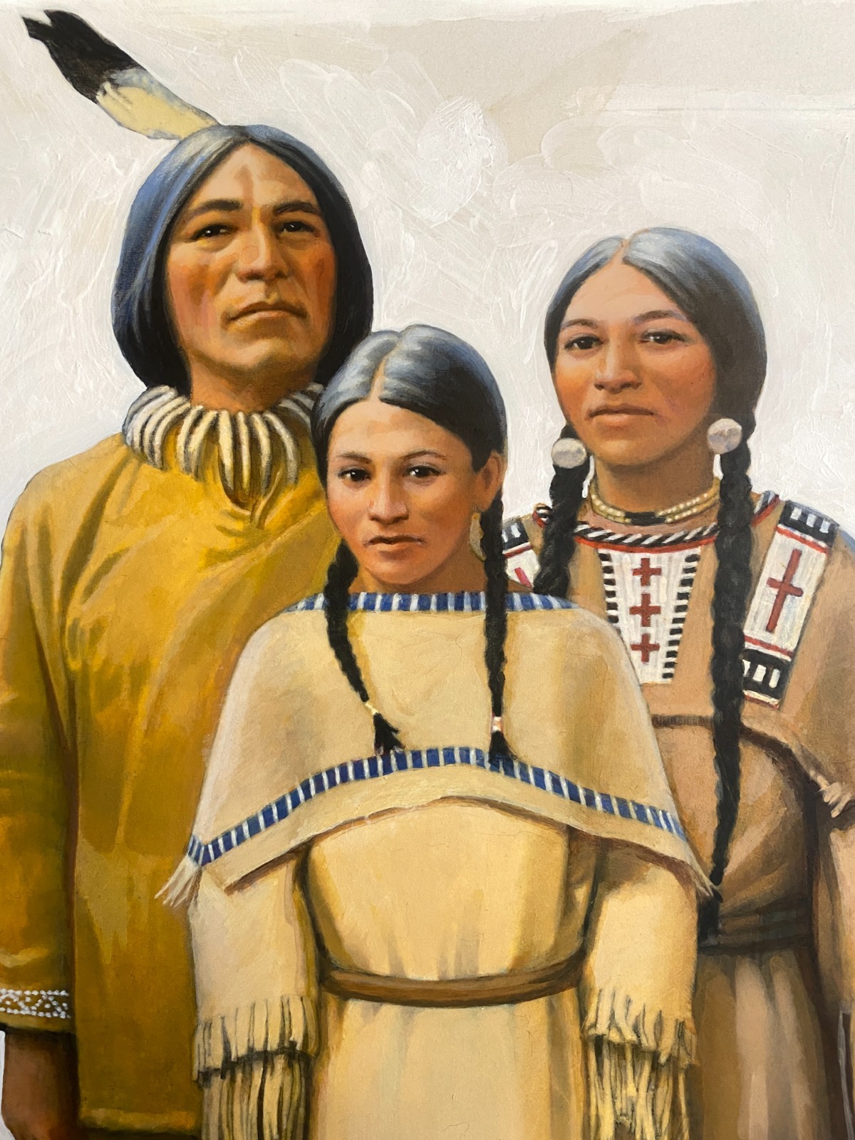 Original Acrylic Painting of a Lakota Native American Family Group