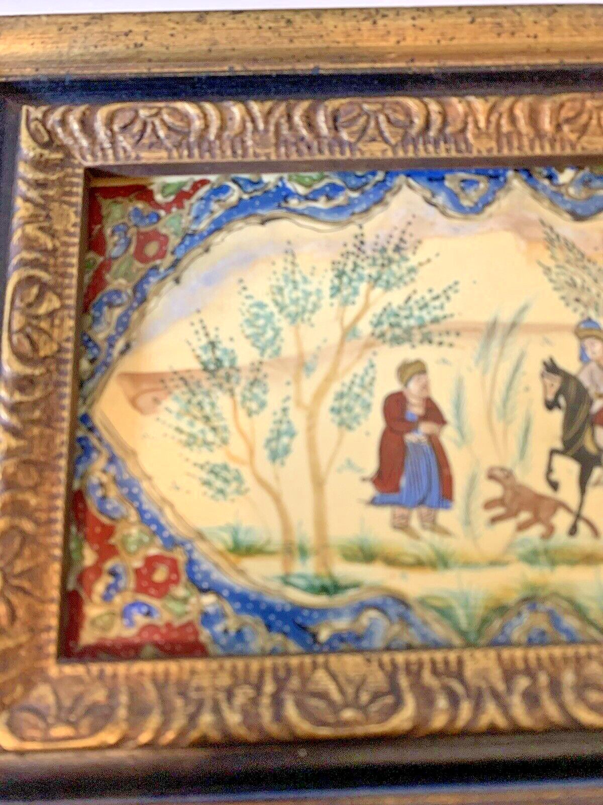 Rare Vintage Middle Eastern Persian Horse Gouache Painting – Framed on Celluloid