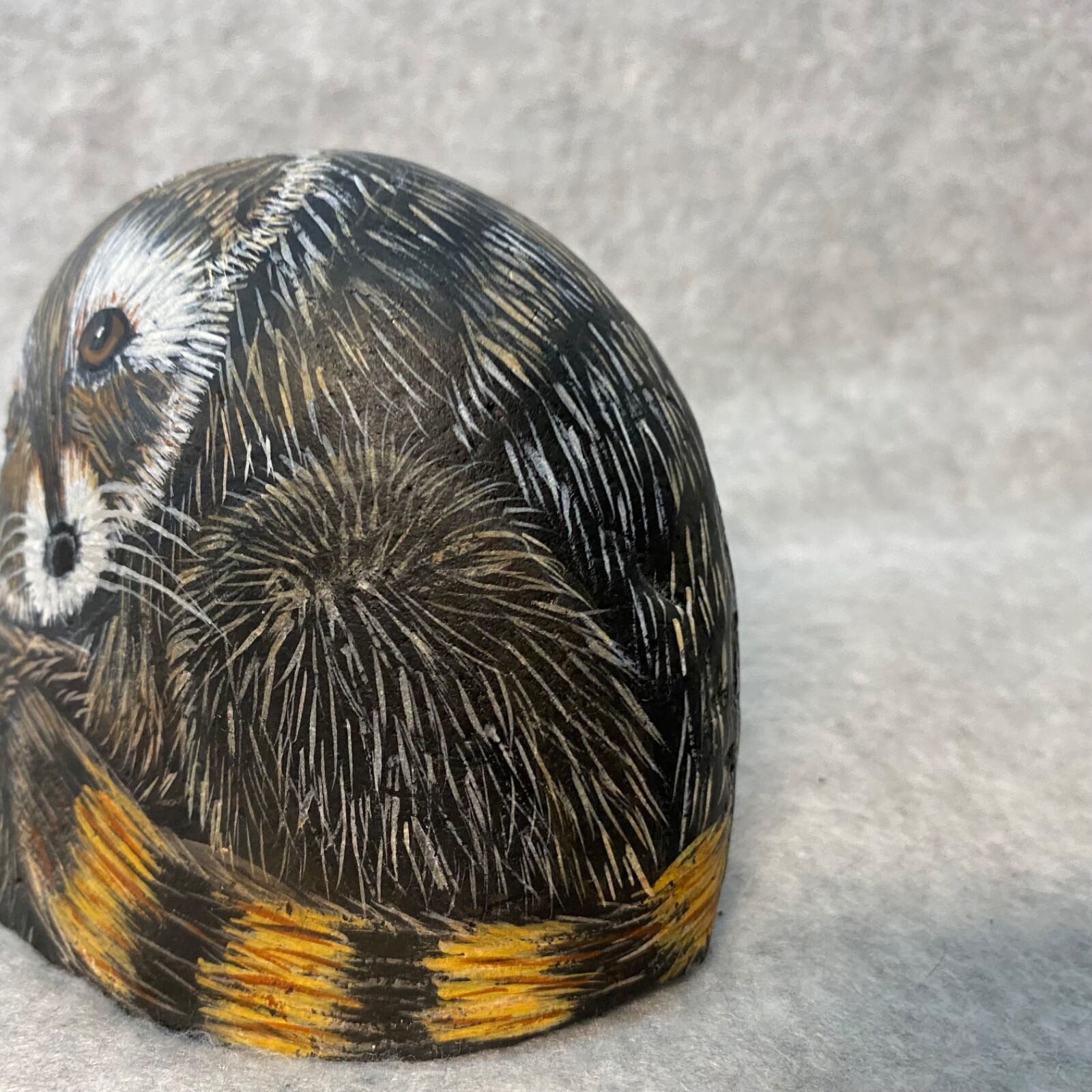 Realistic Handpainted Decorative Pet Rock Raccoon Natural Rock Stone Signed Teri