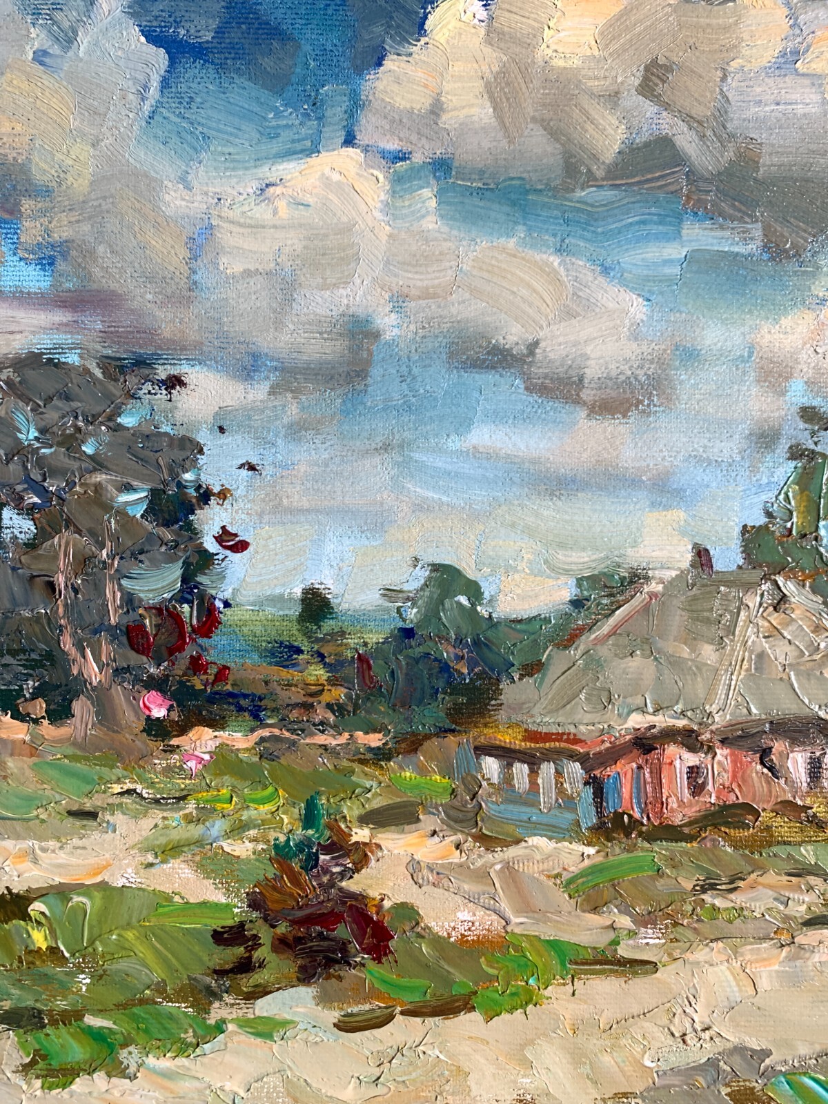 Oil painting Big family Ukrainian painter Canvas Unframed original landscape