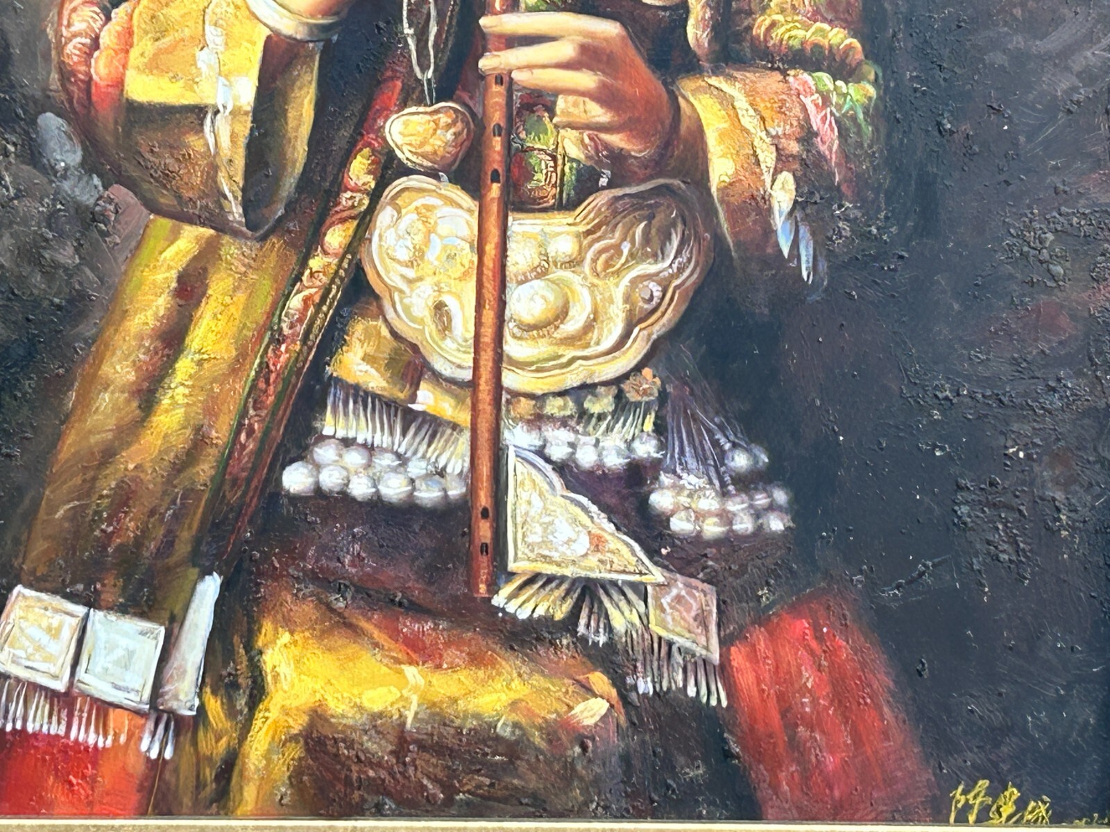 Chinese Miao Tribal Dressing Lady Portrait Oil Painting Canvas Framed Art ws4296