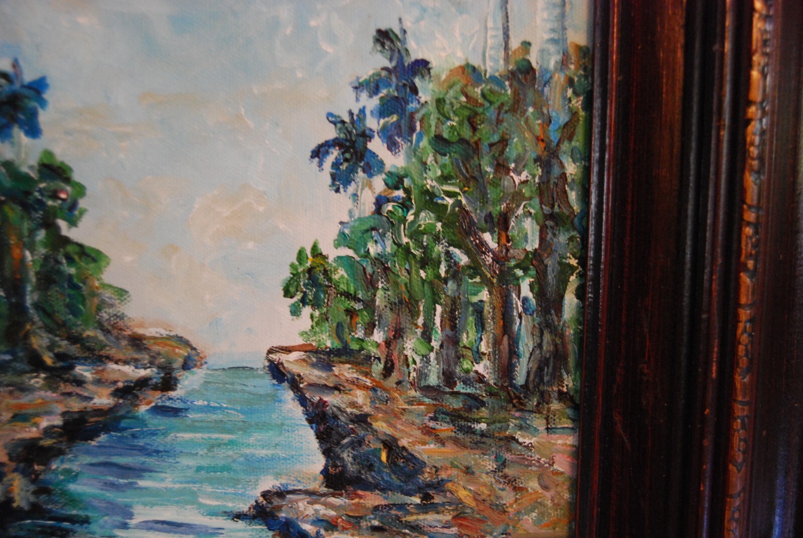 FRAMED ORIGINAL OIL RIVER, PALMS & SKY CUBAN COUNTRY SCENE ARTIST: HECTO VIDAL