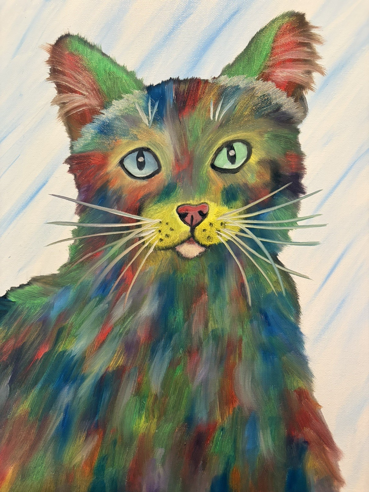 Original oil painting 11 x 14 inches beautiful colorful abstract cat