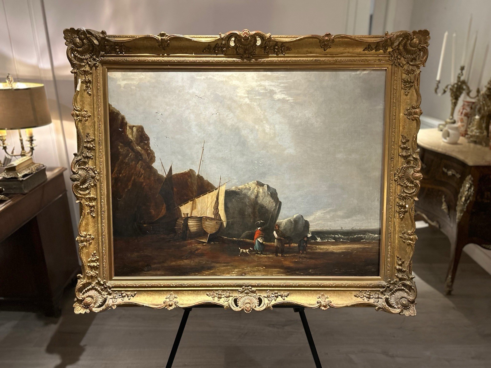 William Shayer (1787–1879) Antique Oil Painting Fisherfolk Beach Scene c1811