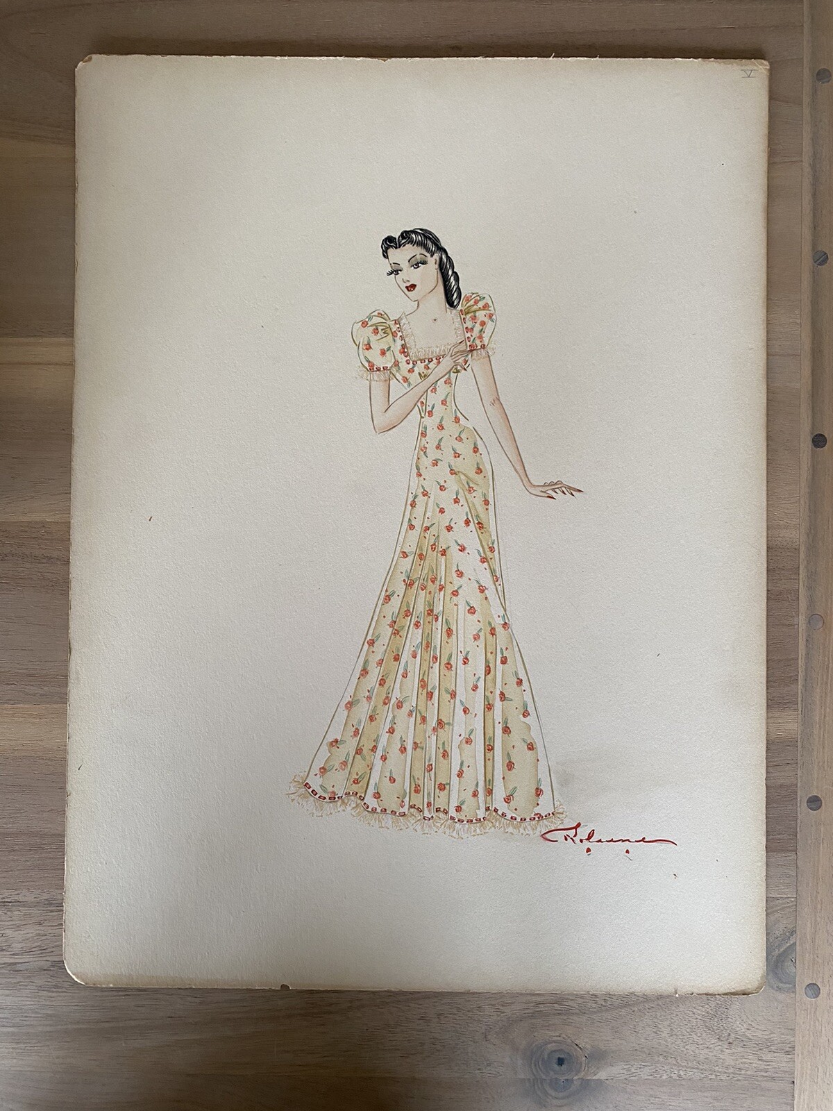 ORIGINAL COSTUME DESIGN SKETCHES PAINTING 1930’s / 1940’s Artist Signed Roleene