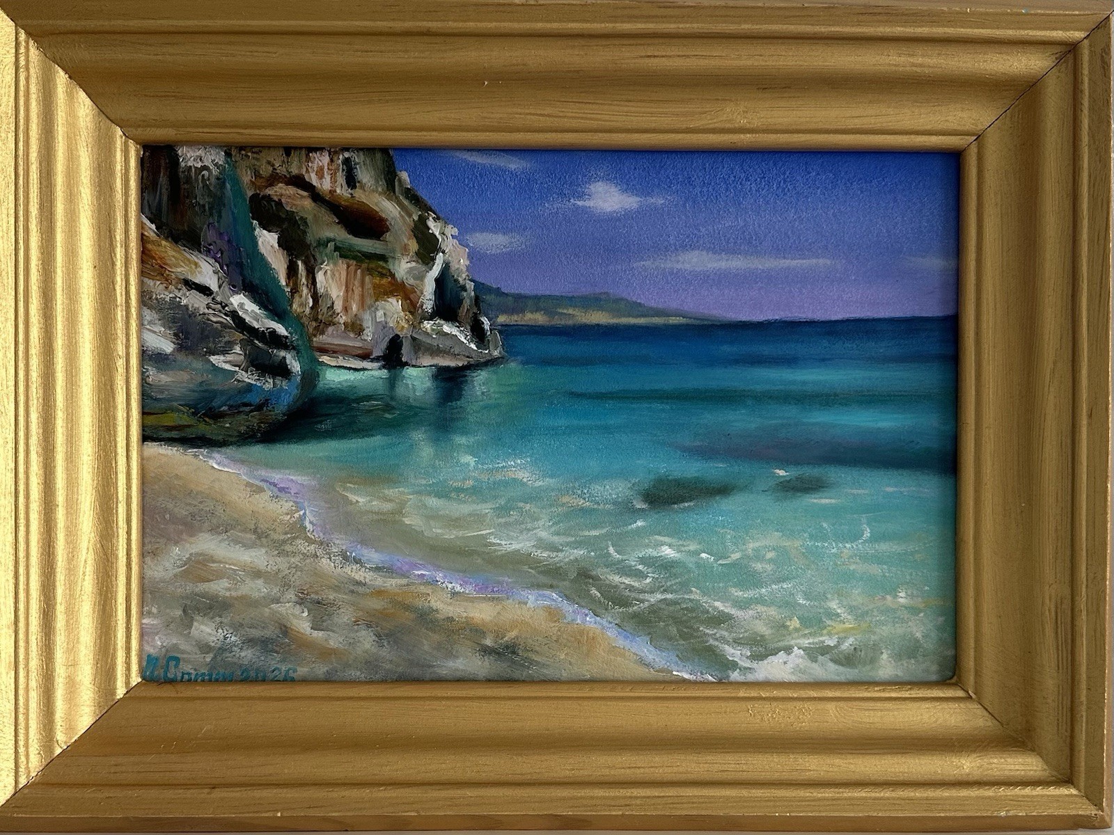original oil painting Seascape 20x30cm Rocks Blue Water Wall Art Gift Sea Coast