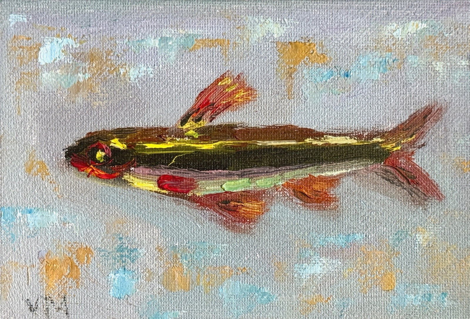 Fish Original Oil Painting Coastal Nautical Modern Kitchen Canvas Art Decor