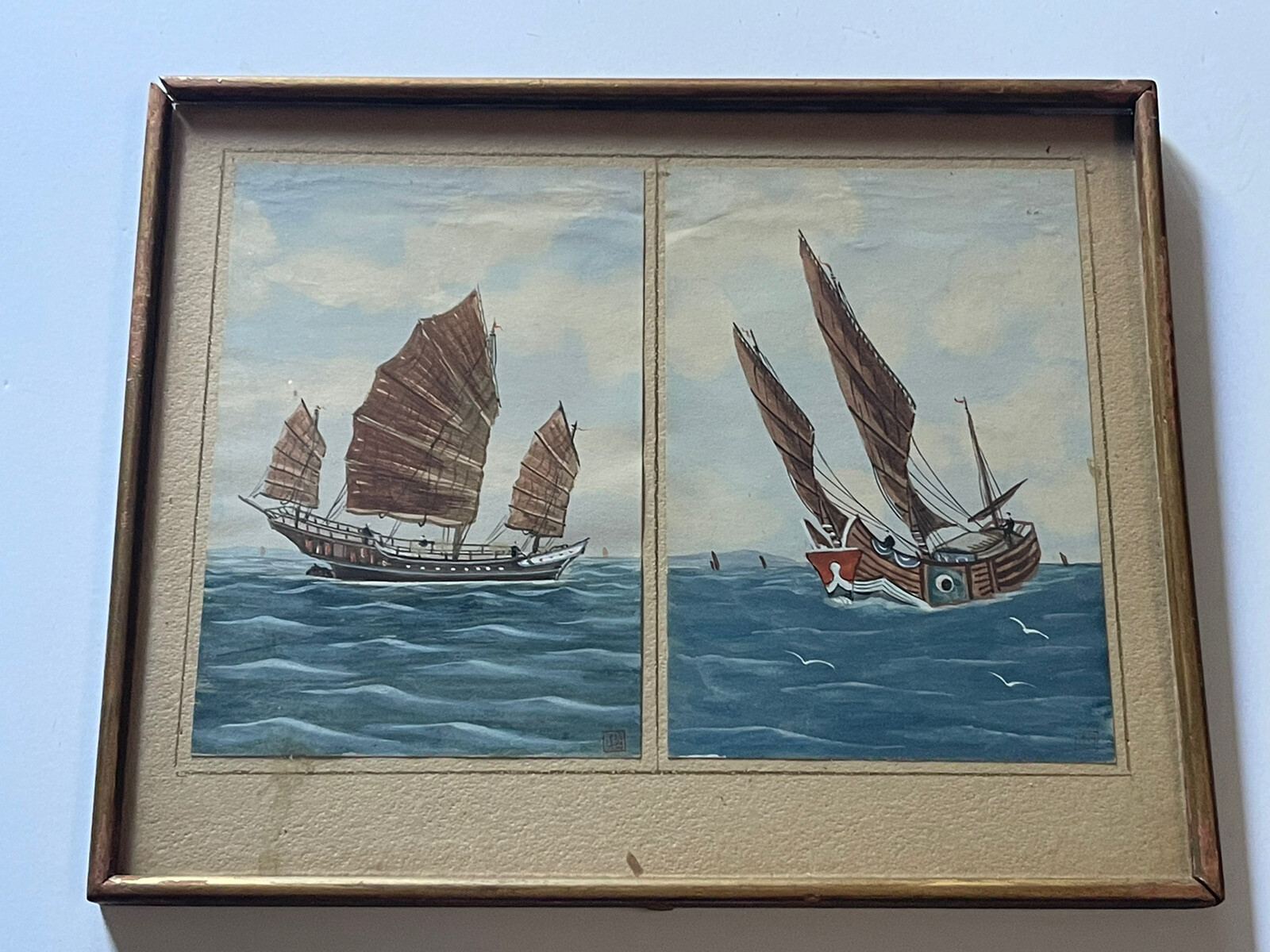 Antique Painting Impressionist Chinese Junk Boat Fine Old Scholar Art Signed