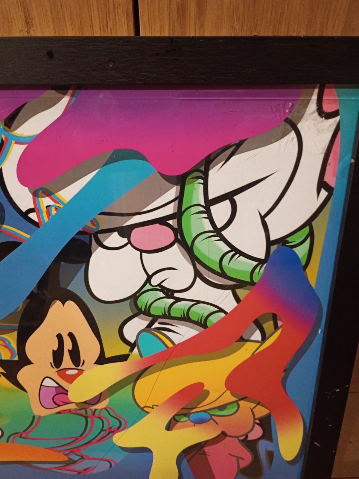 Cartoon Graffiti Art Signed 16″ x 24″ Black Woodgrain Studio Gallery Frame