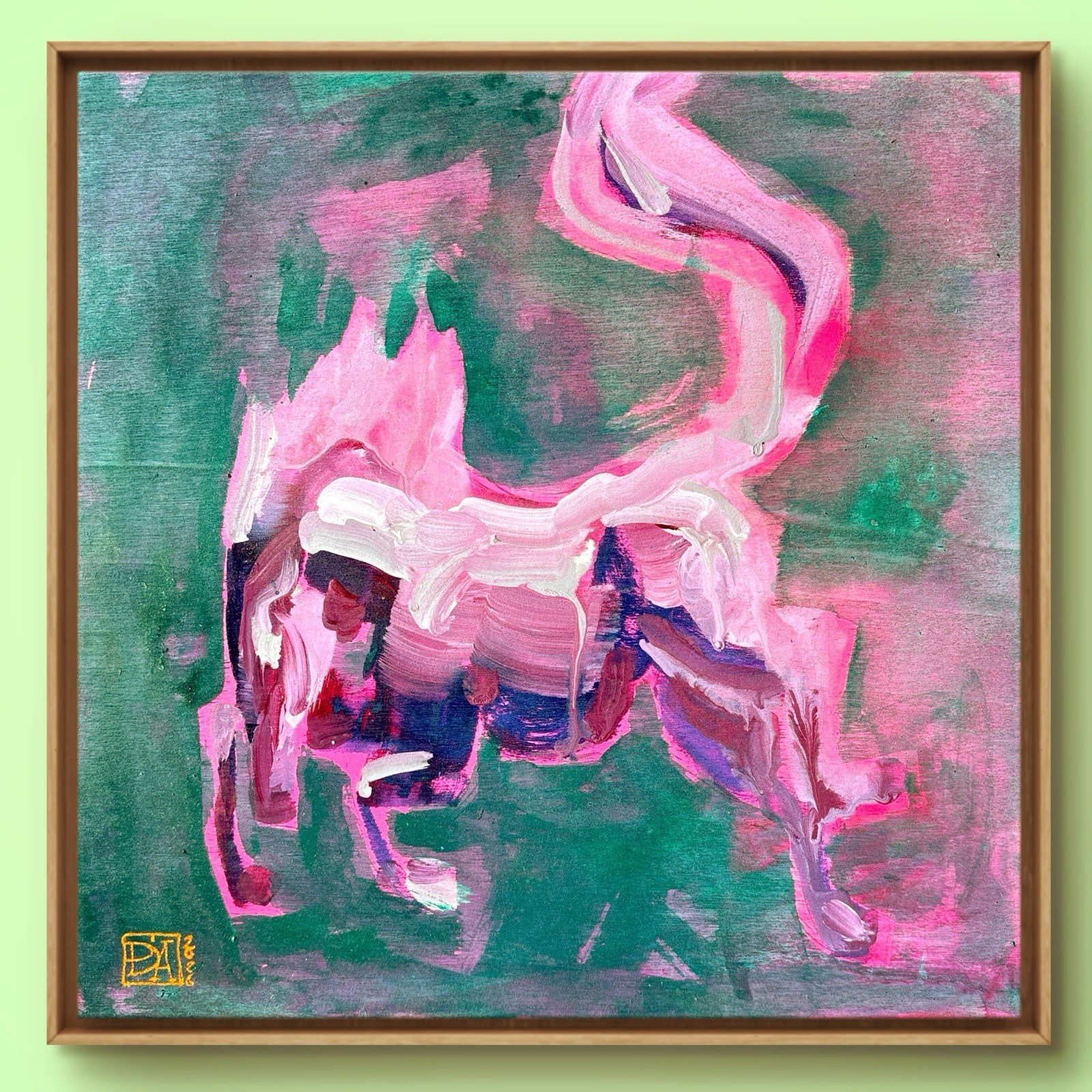 PORTIA Horse Bucking abstract 25x25cm Wooden Panel Original Painting Gouache