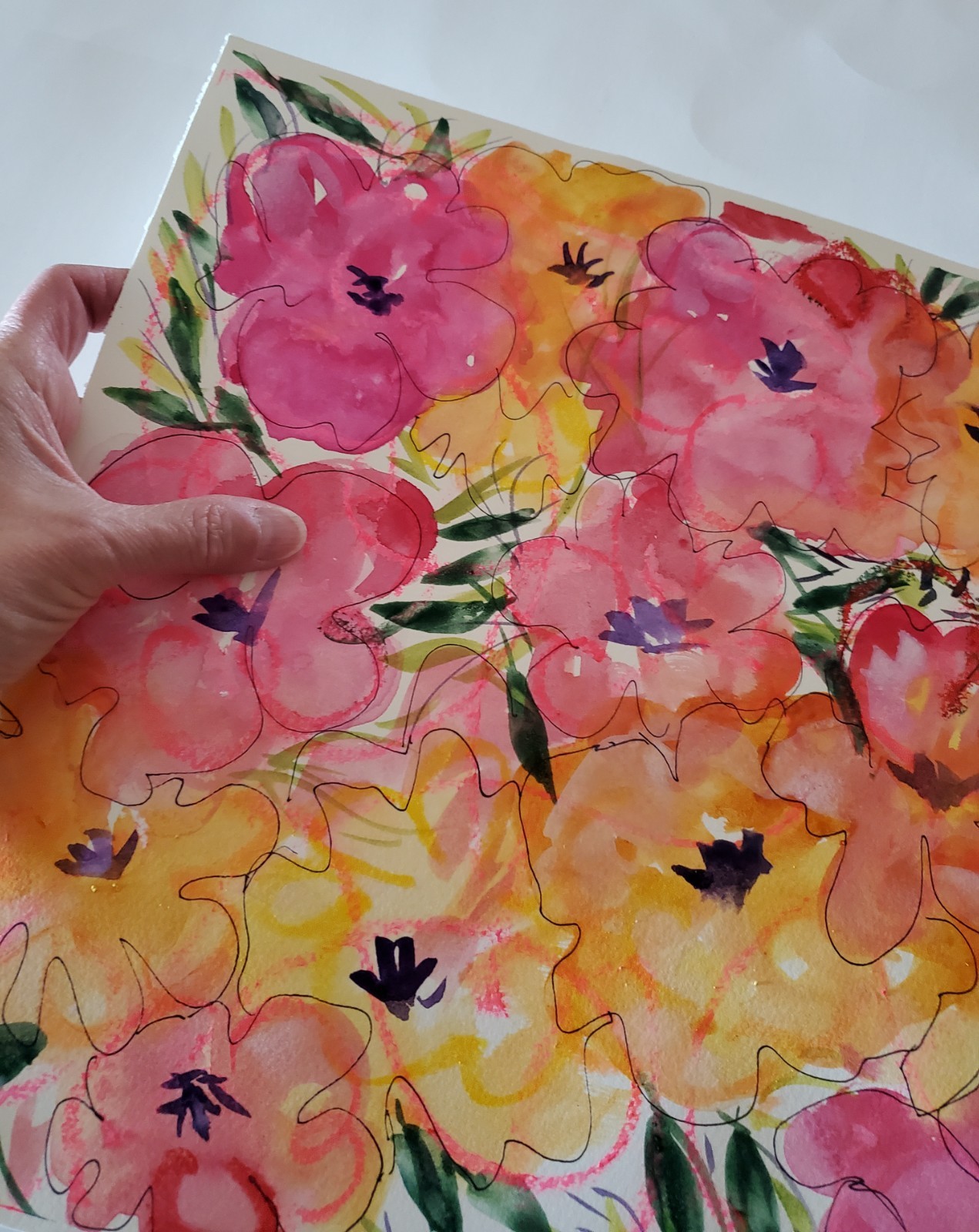 ORIGINAL ABSTRACT FLORAL ARTWORK PAINTING WATERCOLOR ON PAPER 16X12 ooak