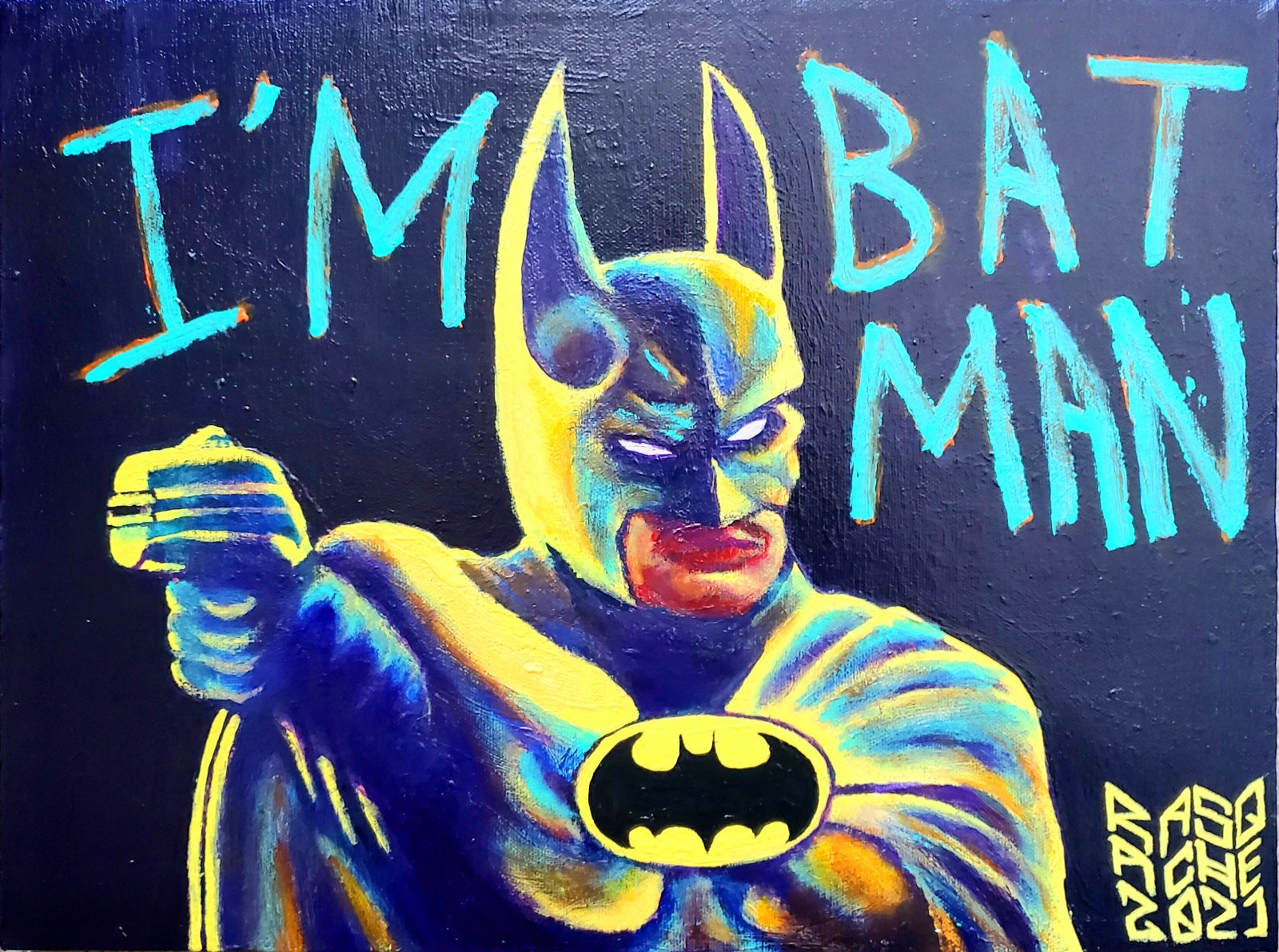 «I’m Batman» 16″x12″ Acrylic Painting (2021)