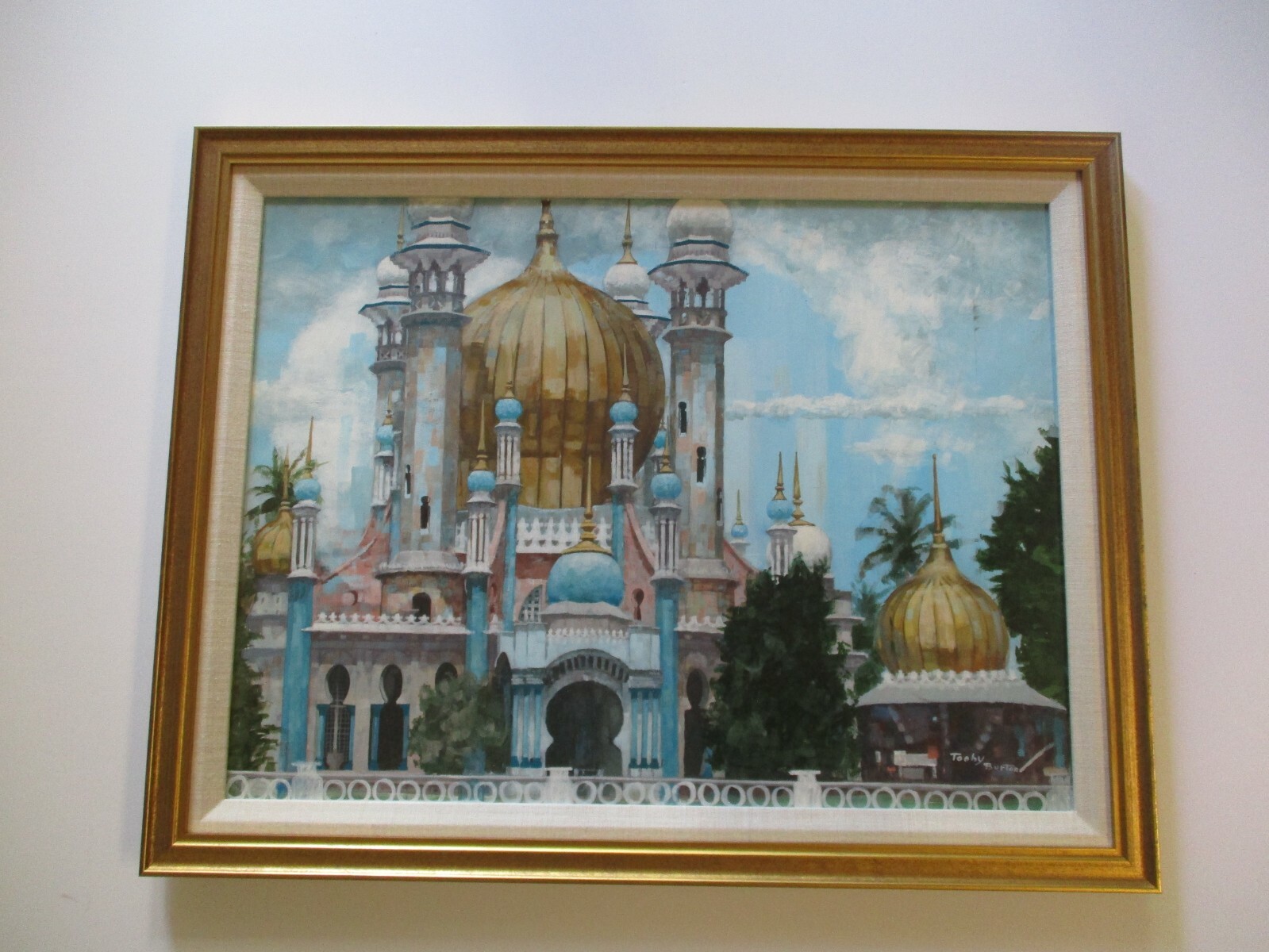 VINTAGE MOSQUE PAINTING ICONIC HISTORIC REGIONALIST REALISTIC SIGNED 1950’S RARE
