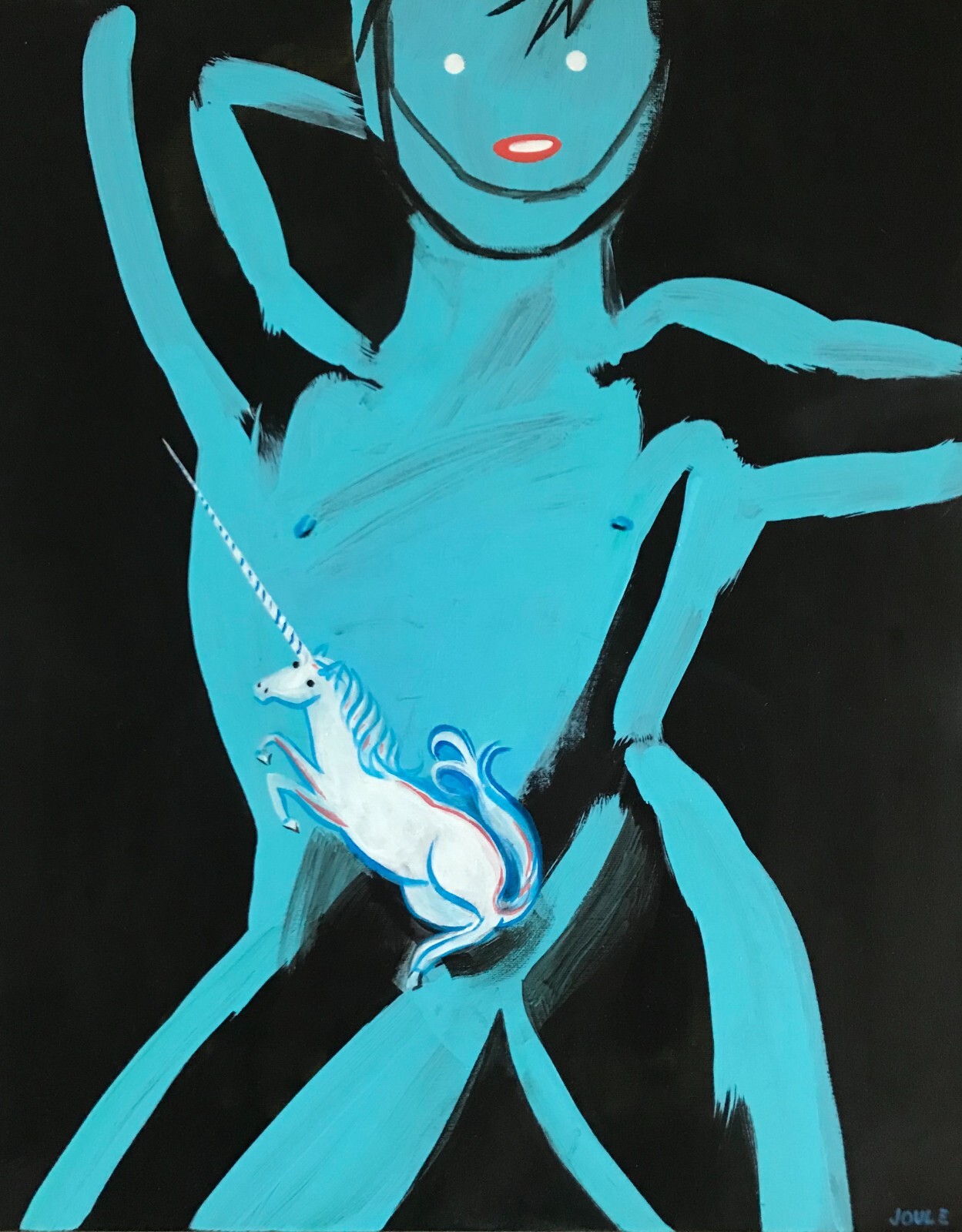HE’S A UNICORN Blue Figurative Nude Male Man Art Model Dancer by Artist Joule