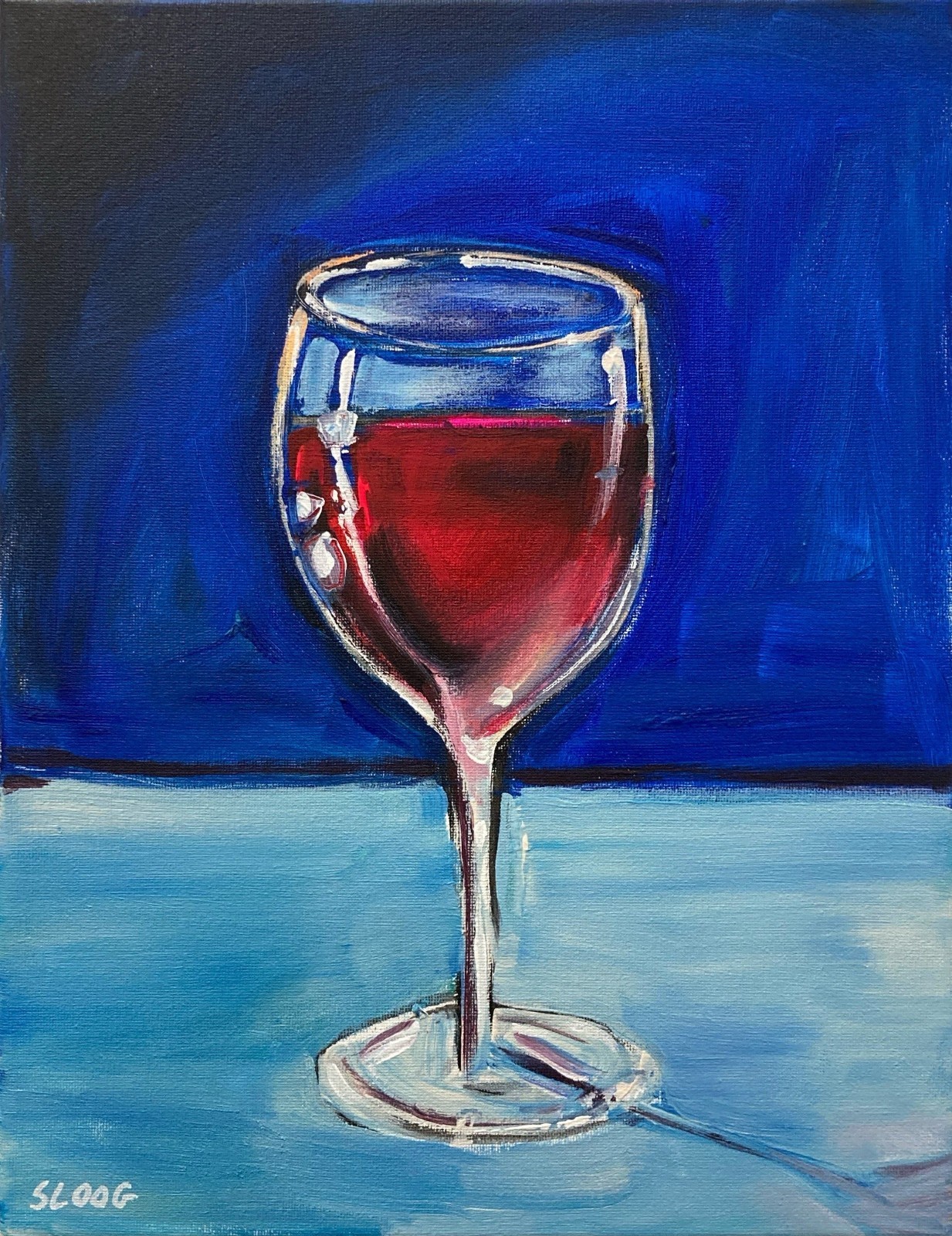 SLOOG Original Art Bold Color Modern Still Life Painting 11×14 Glass of Wine