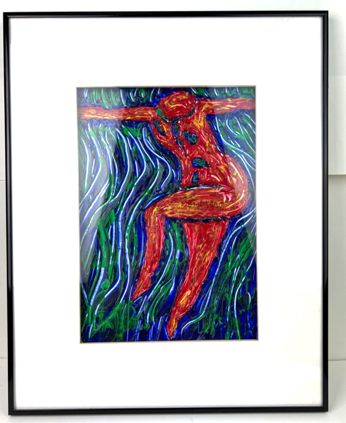 Art Dancing Abstract Figure Painting Impasto Original Framed 20×16 by Sistak