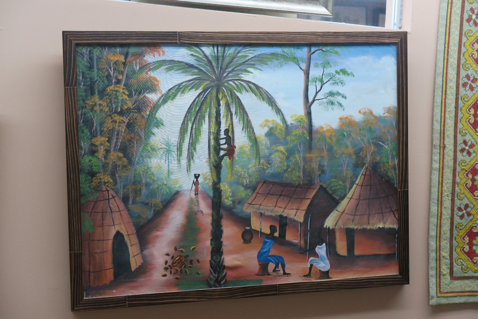 Vintage Oil on Canvas Painting 22″ x 30″ – 25″ x 32″ Frame Jamaican Ethnic Scene
