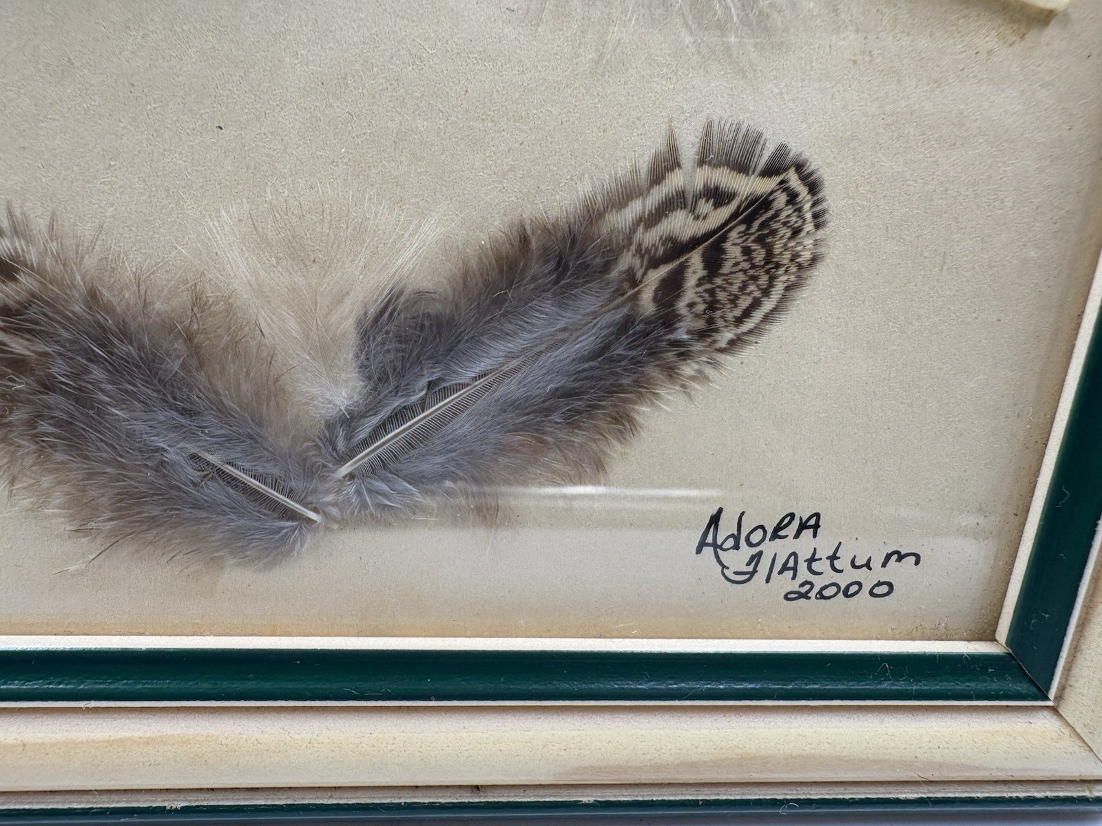 Hand Painted Mallard Duck Feather Signed Adora Glattum