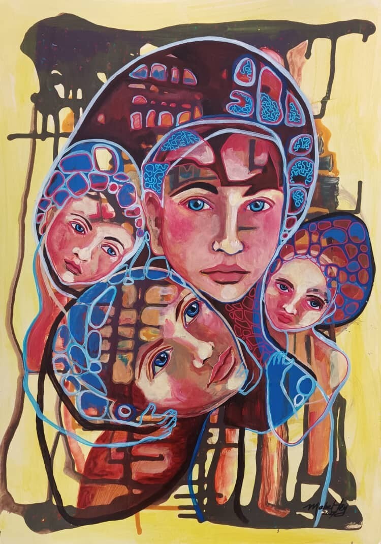 Acryluc on cardboard MABEL TEY cuban art 50x35cm Serie: «Familia»