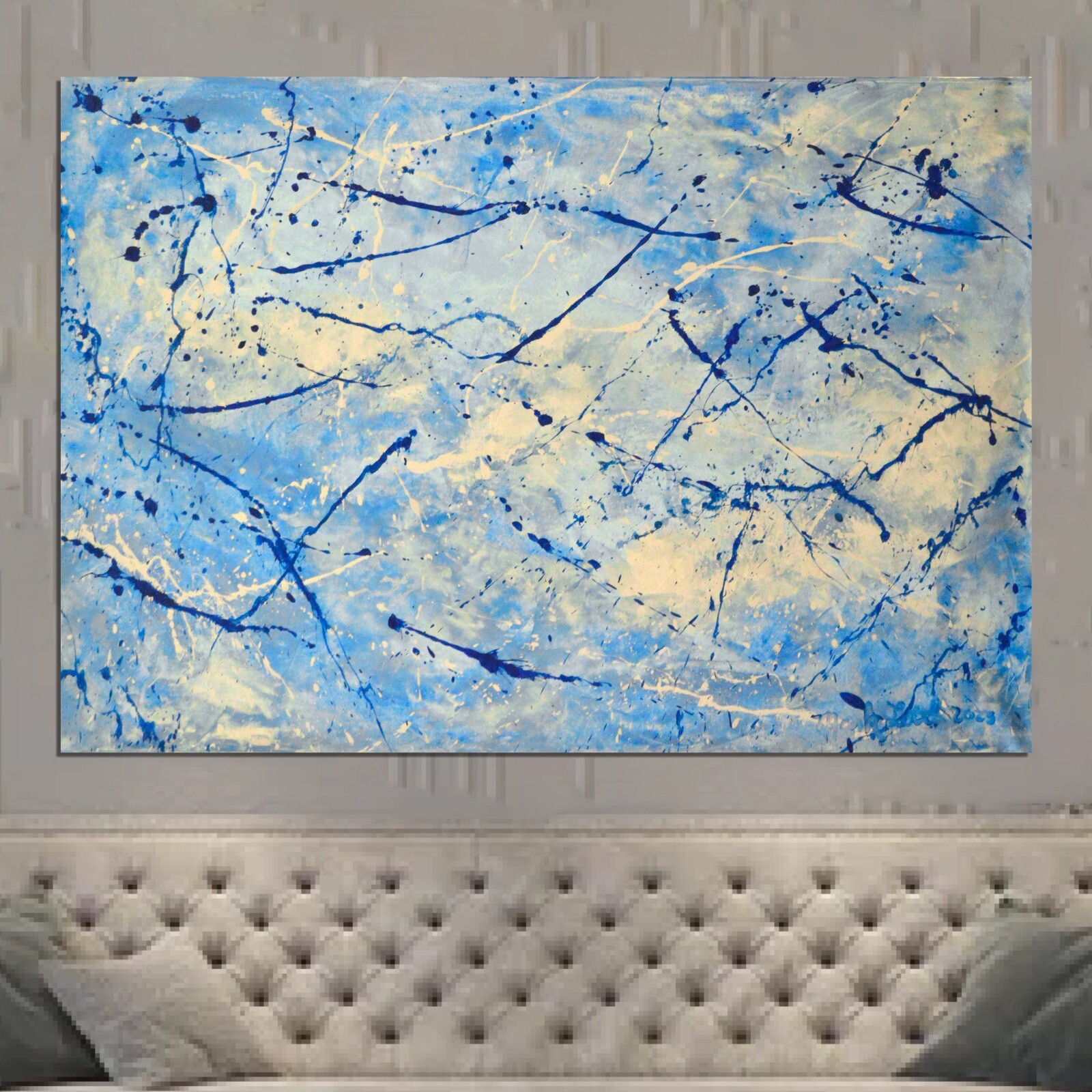 64”X44” Pollock/Richter style canvas ￼painting Acrylic,Abstract, Modern,X Large