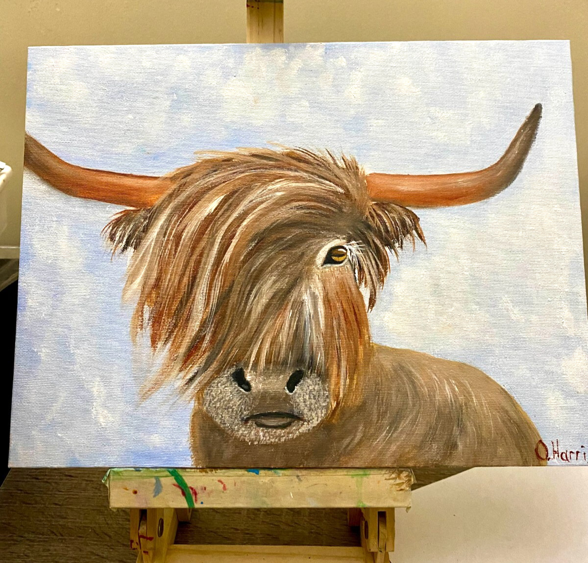 Original Highland Cow Oil Painting – Farmhouse Wall Art Rustic Animal Decor