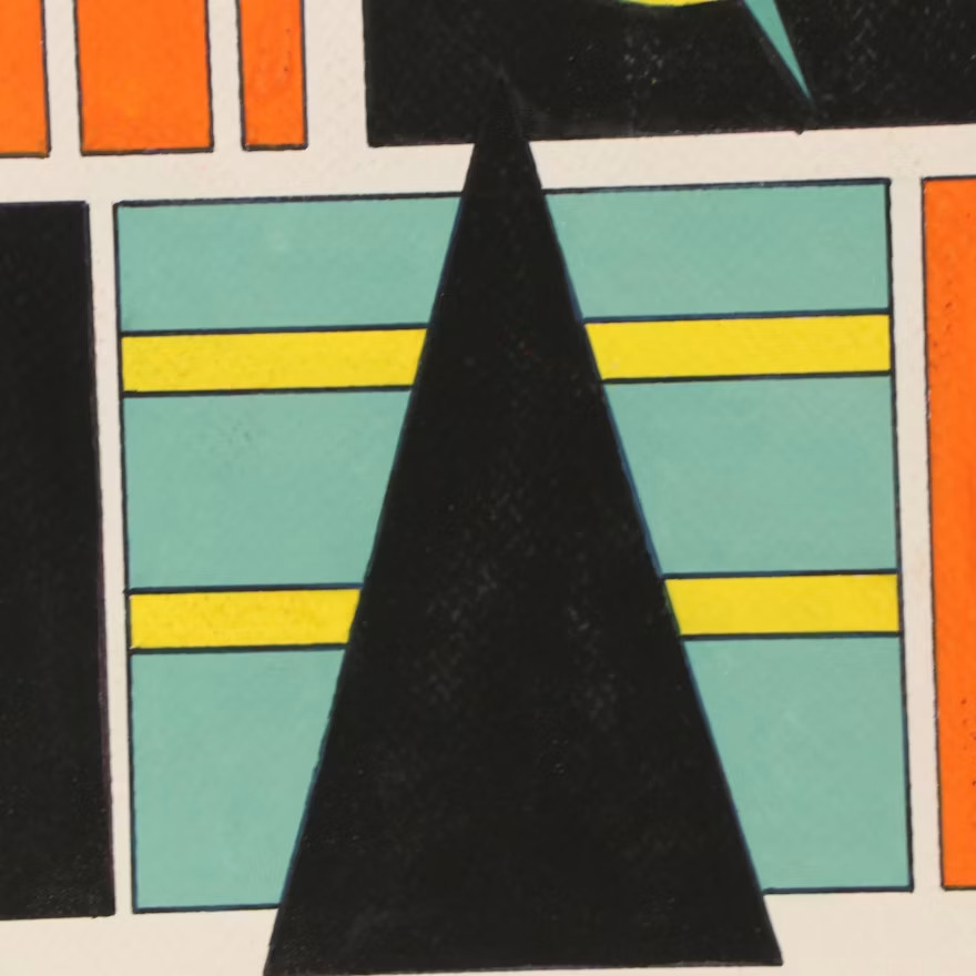 Vintage Geometric Double-Sided Gouache Painting, 20th century -abstract, mcm-