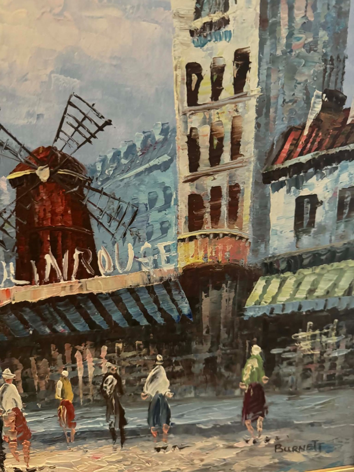 Caroline C. Burnett original Oil Painting Moulin Rouge Paris 24×20″ Vintage