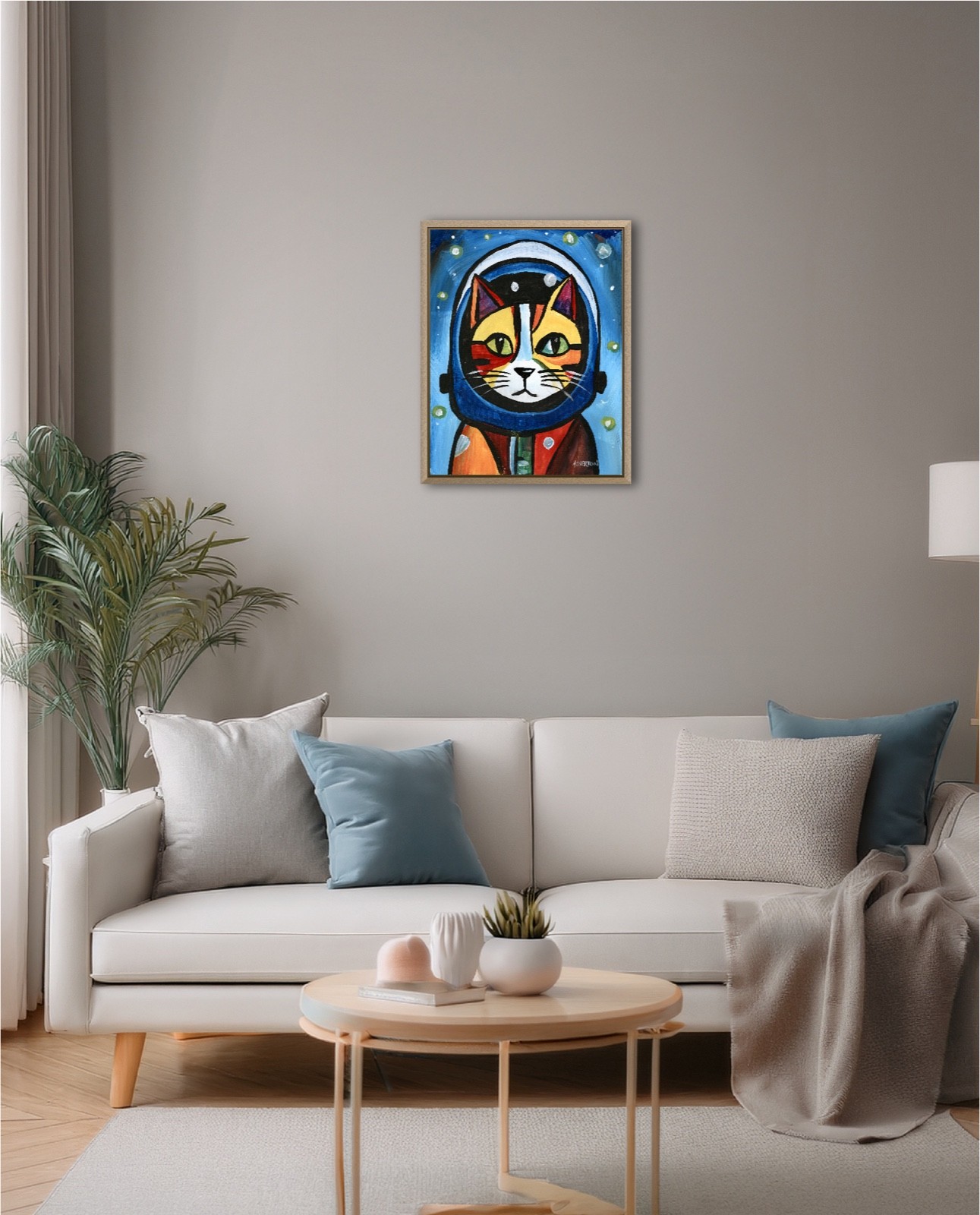 Atherton 11×14 Original Expressionism Acrylic Painting «Cosmo CAT» hand signed