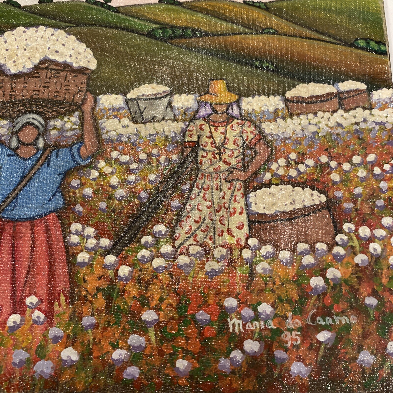 Original Brasil Cotton Fields Rio 95 Artist Signed Maria Do Carlo 1995 12.5 X 6