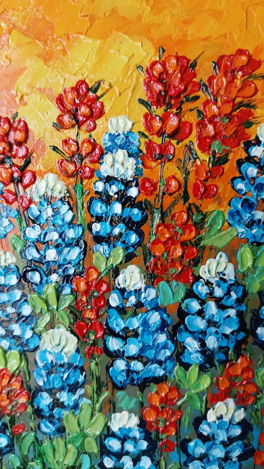 Framed Texas Bluebonnets Indian Brushes Art 4×6″ Impasto Oil Painting Original