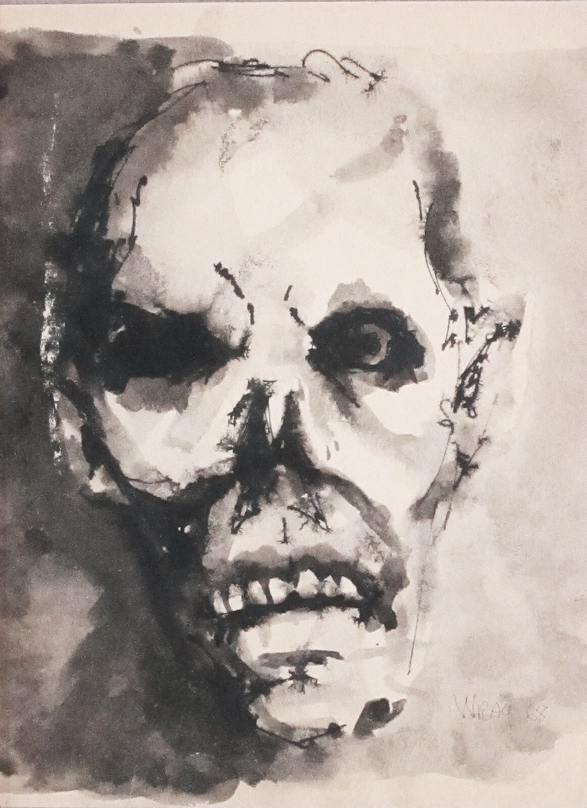 Original 7 x 9 Movie Monster Ink Wash Painting by Gary Wray from 1968