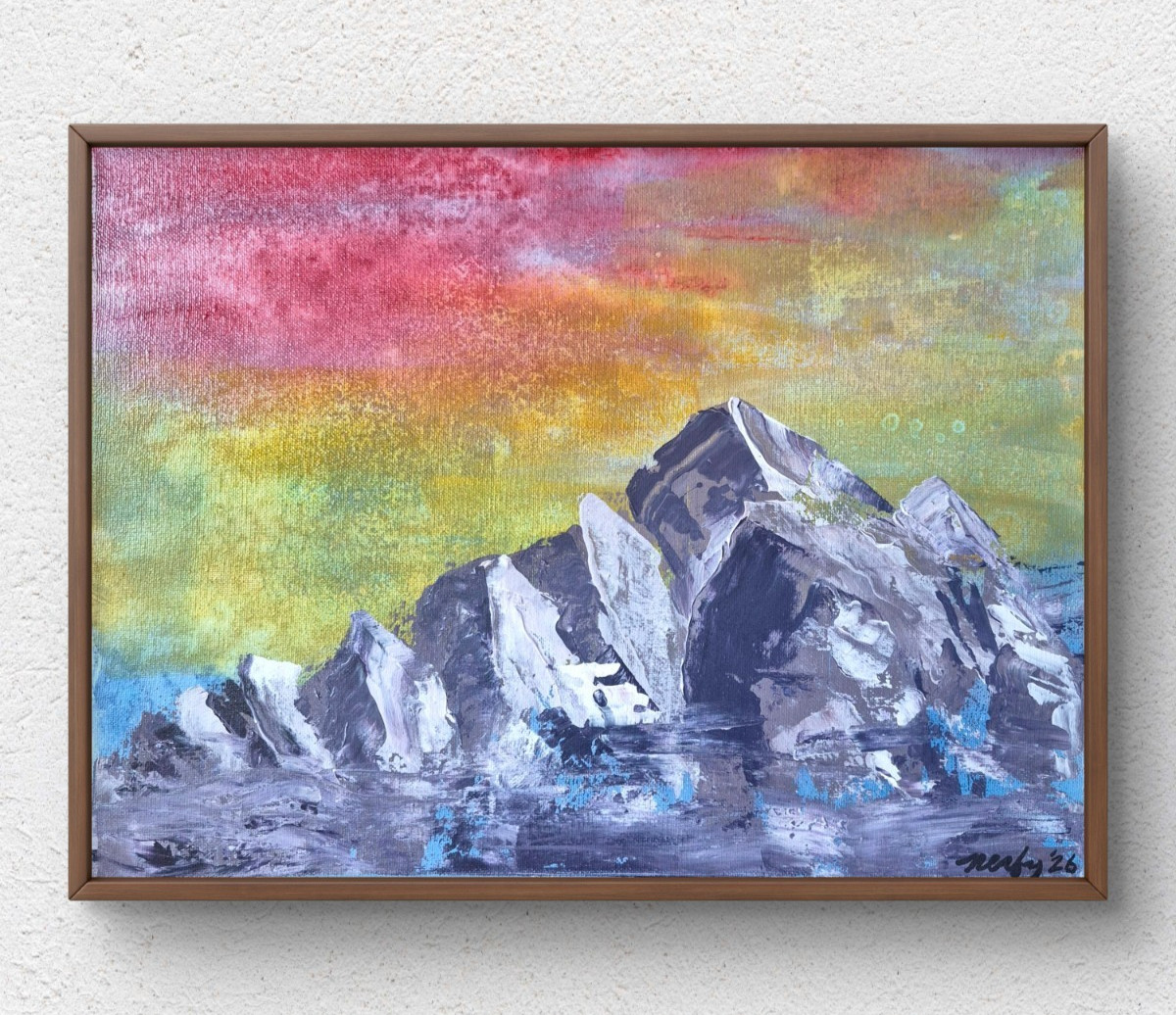 Original Sunset Landscape 12×16 Expressionist Acrylic Canvas Wall Art Signed B21