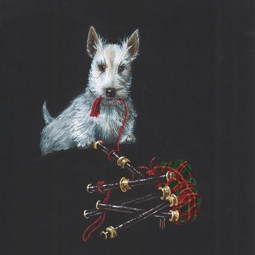 SCOTTISH TERRIER RYTA PRINT OF PAINTING BAGPIPES ART 11×11 XMAS GIFT FOLK dog 🎄
