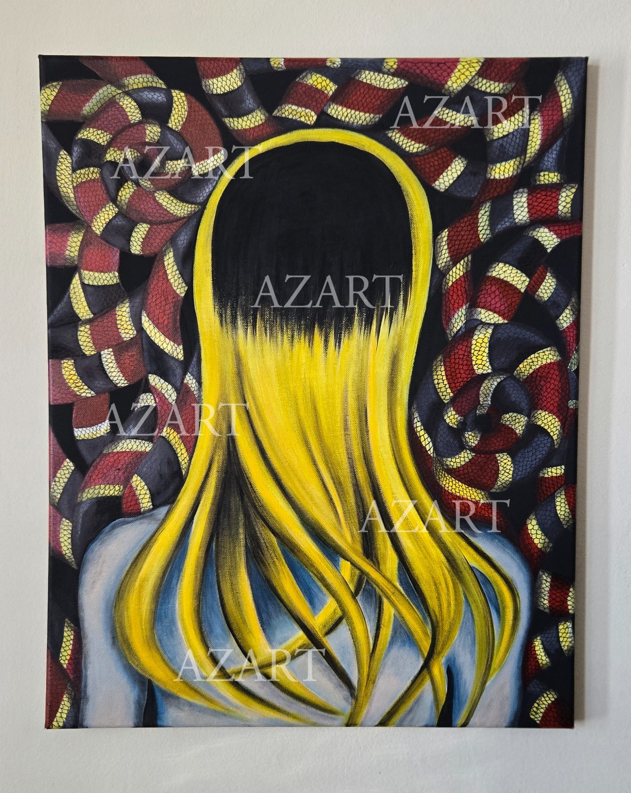 Abstract Expression Snake Woman Painting «No Friend of Mine» 20×16