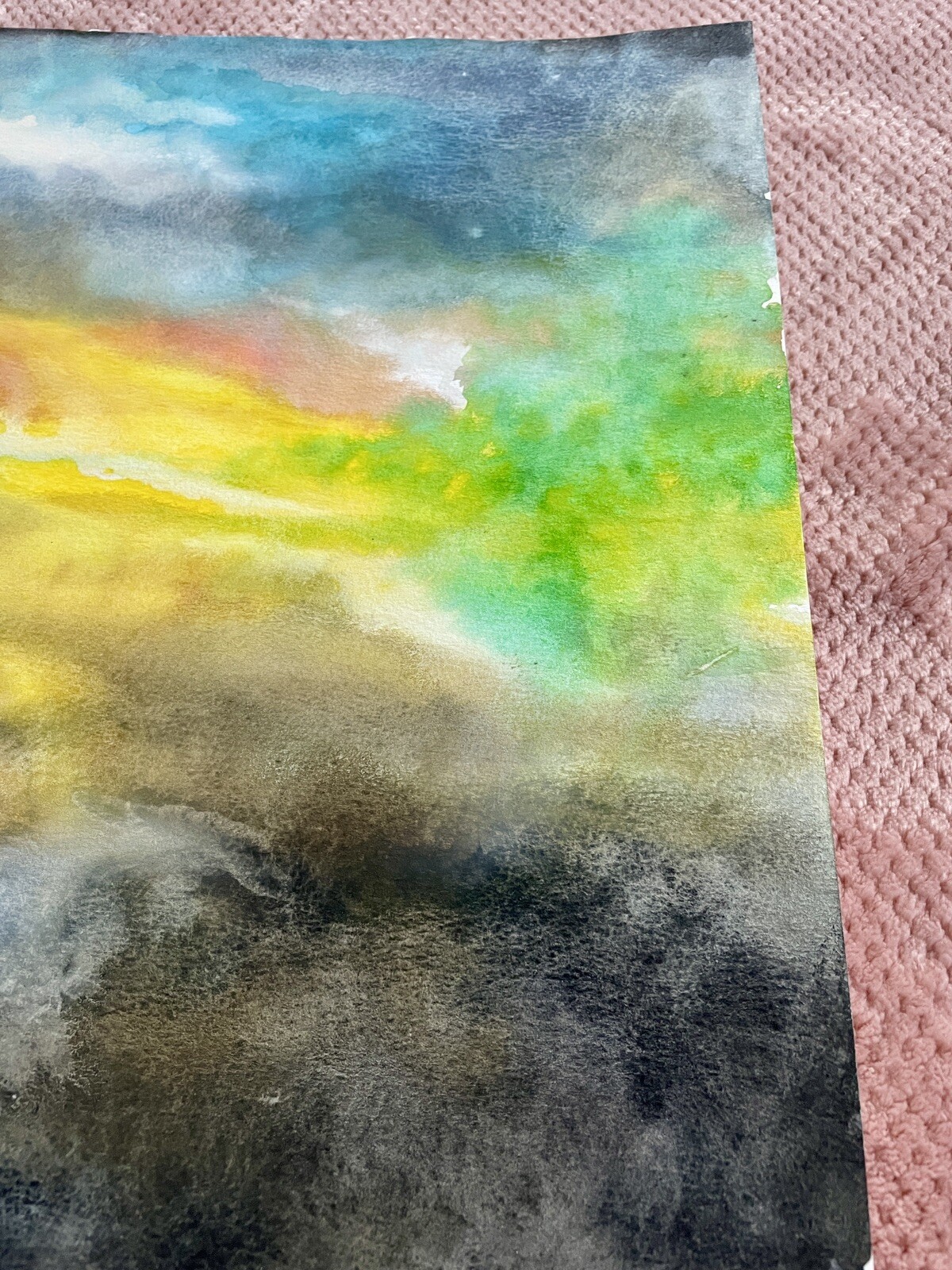 Original Watercolor Abstract, Unframed & Unique 11×14, Yellow, Green, Blue