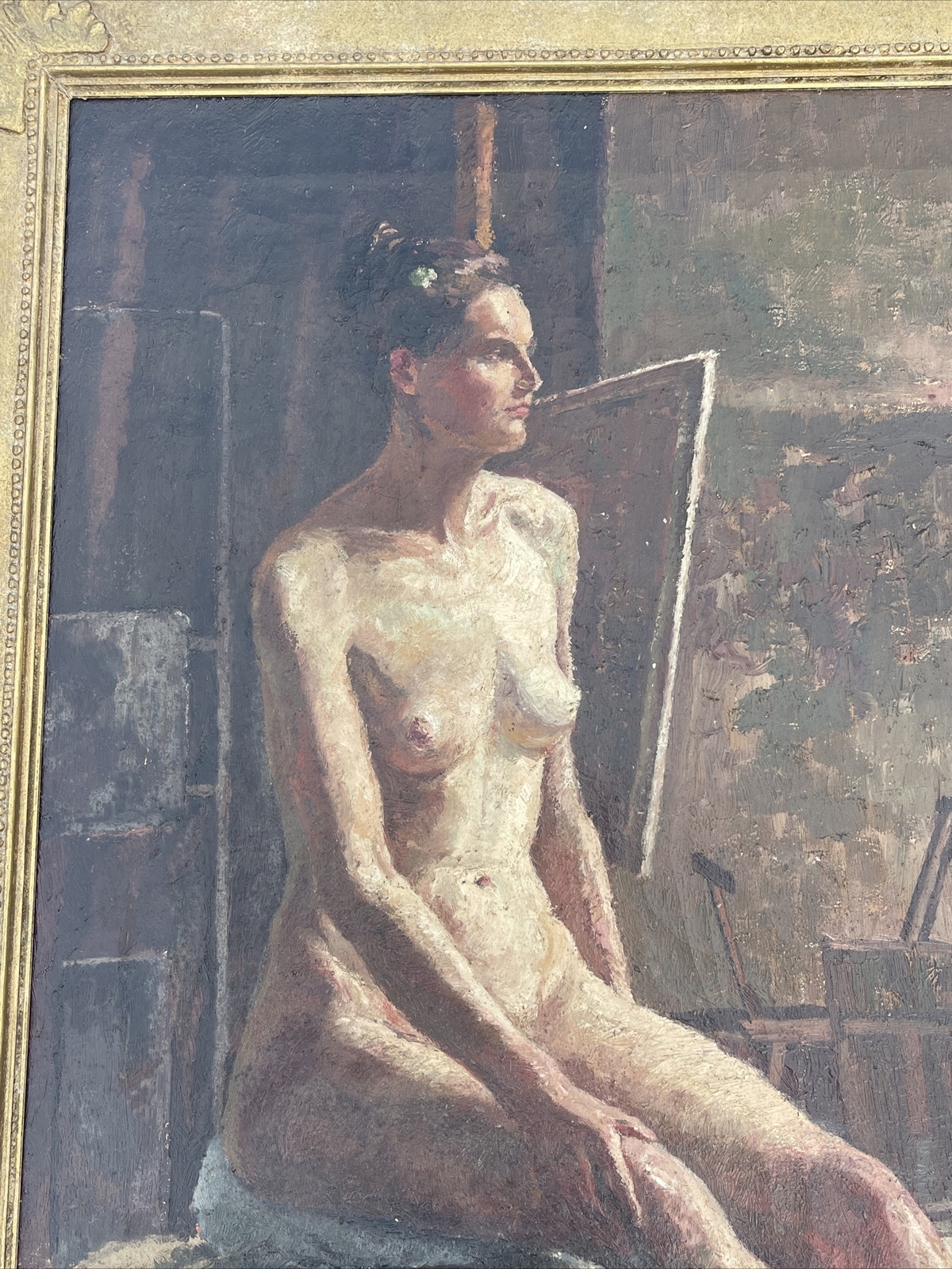 ANTIQUE PAINTING 1930’S Class STUDIO PORTRAIT PRETTY WOMAN FEMALE MODEL MYSTERY