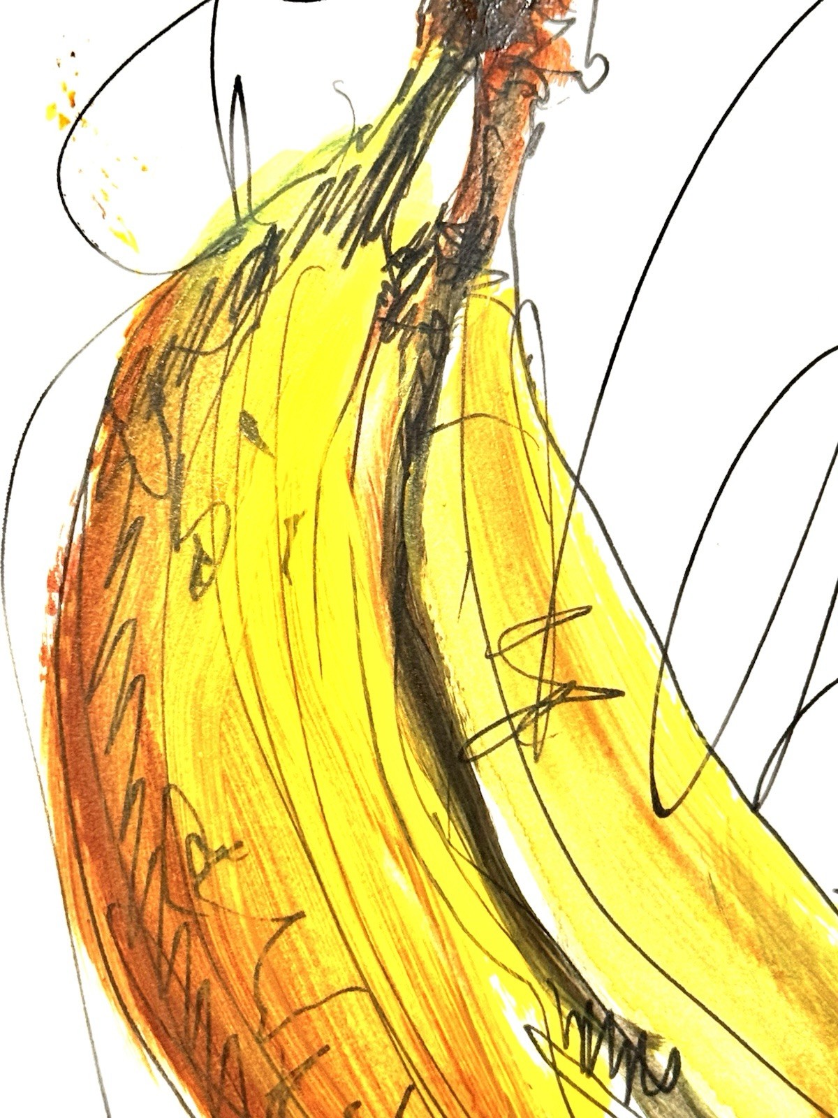 Original Abstract Expressionism 9X12 Two Bananas Paper Ink Handmade Signed 15