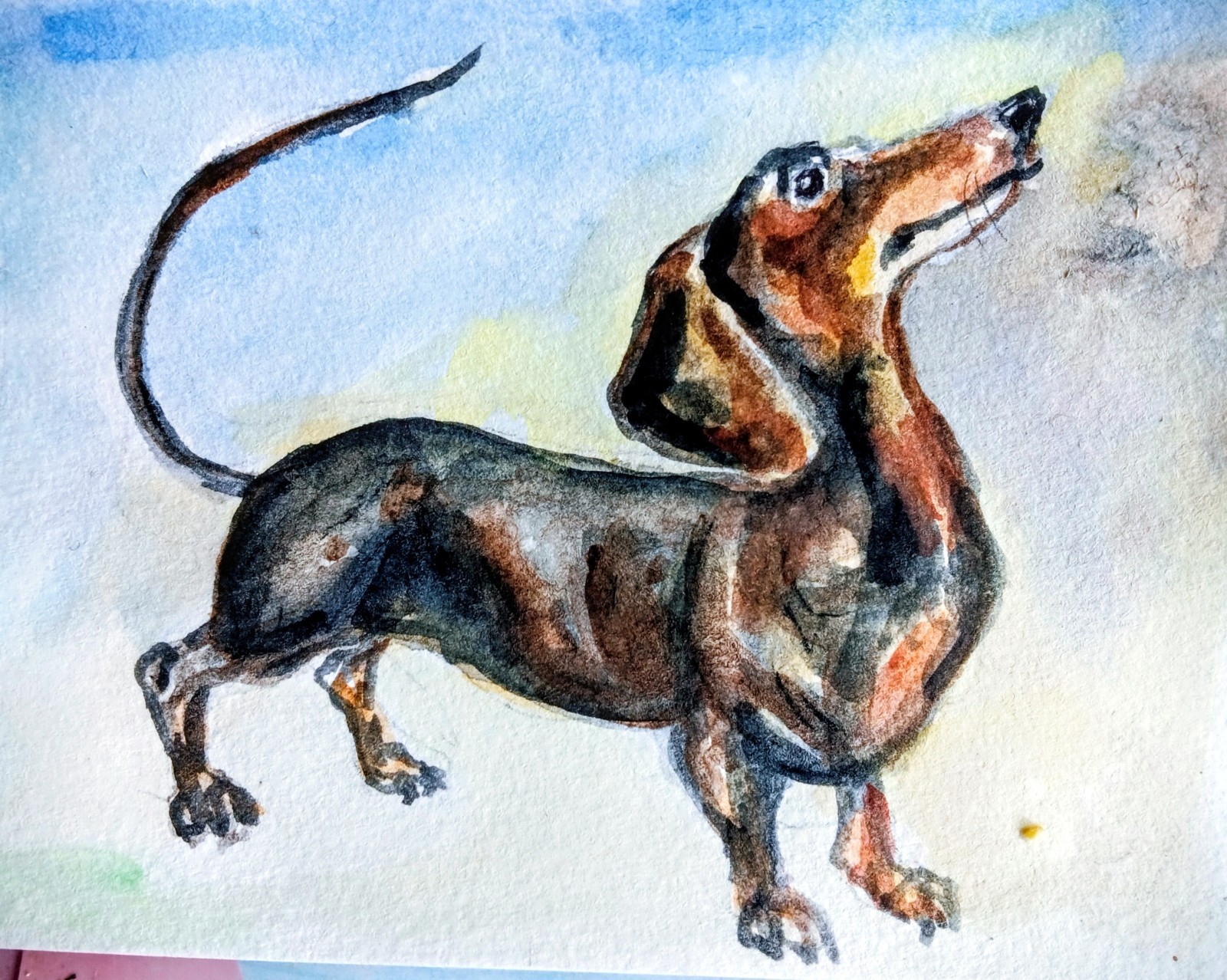 Dachshund dog art original signed painting,home design,pet lover gift 5×4″