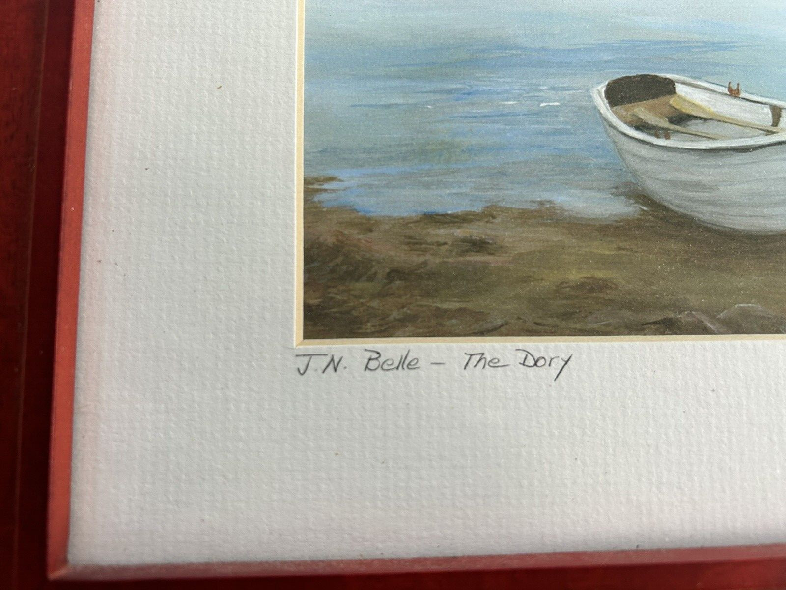 Framed Matted Original Signed JN Belle The Dory Fine ART Watercolor 9×11″ NICE!