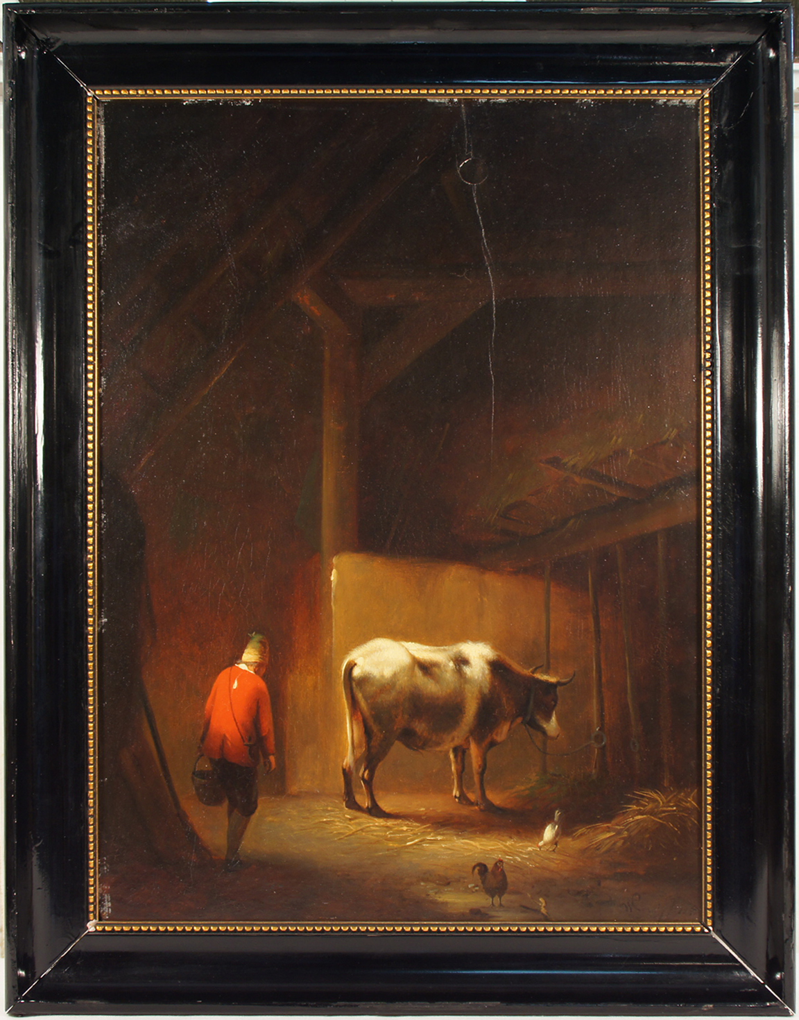 Willem Linnig the Elder (1819-1885) Belgium, Farmer w/ Cow Signed 1843