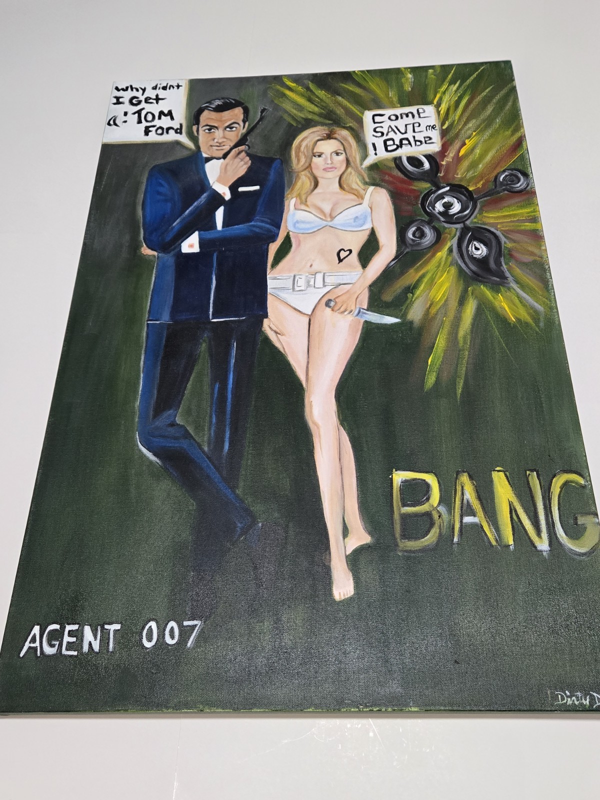 Original Painting On Canvas «Agent 007» James Bond Tribute 36×24 OOAK Signed