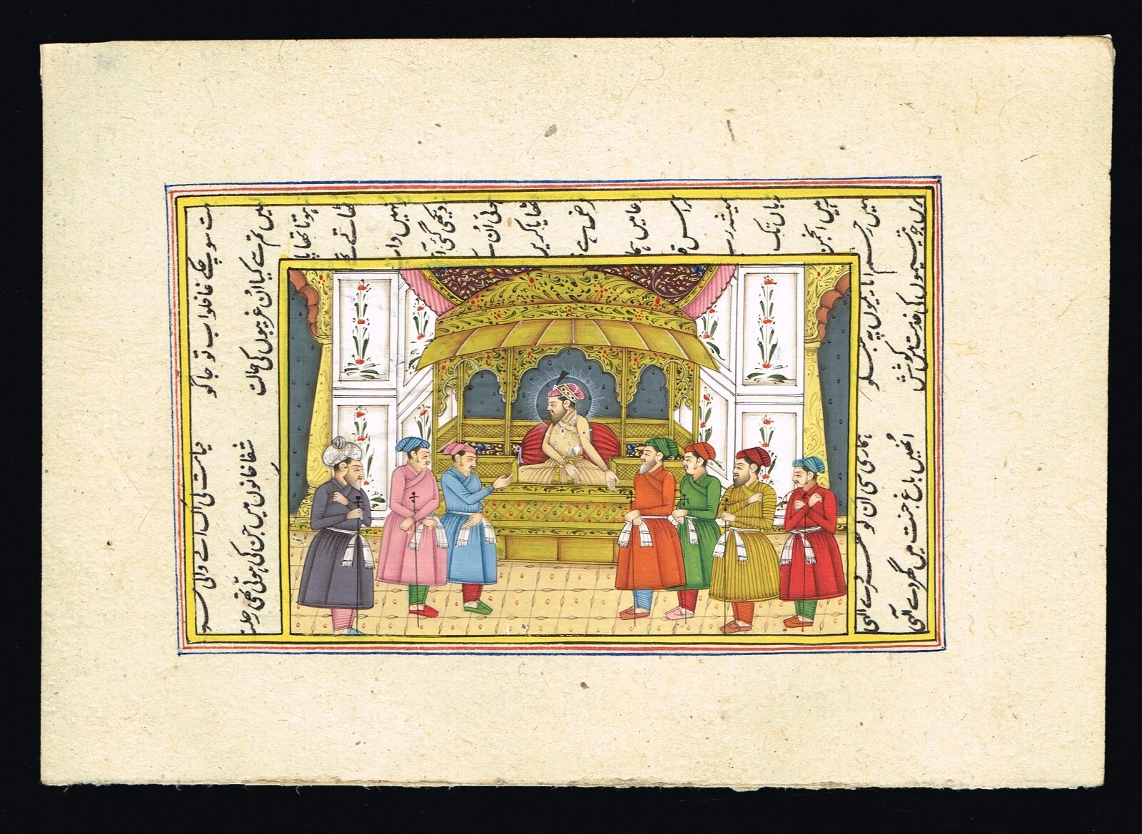 Hand Miniature Painting Of Mughal Court Scene Vintage Art On Paper 8.5×6 Inches