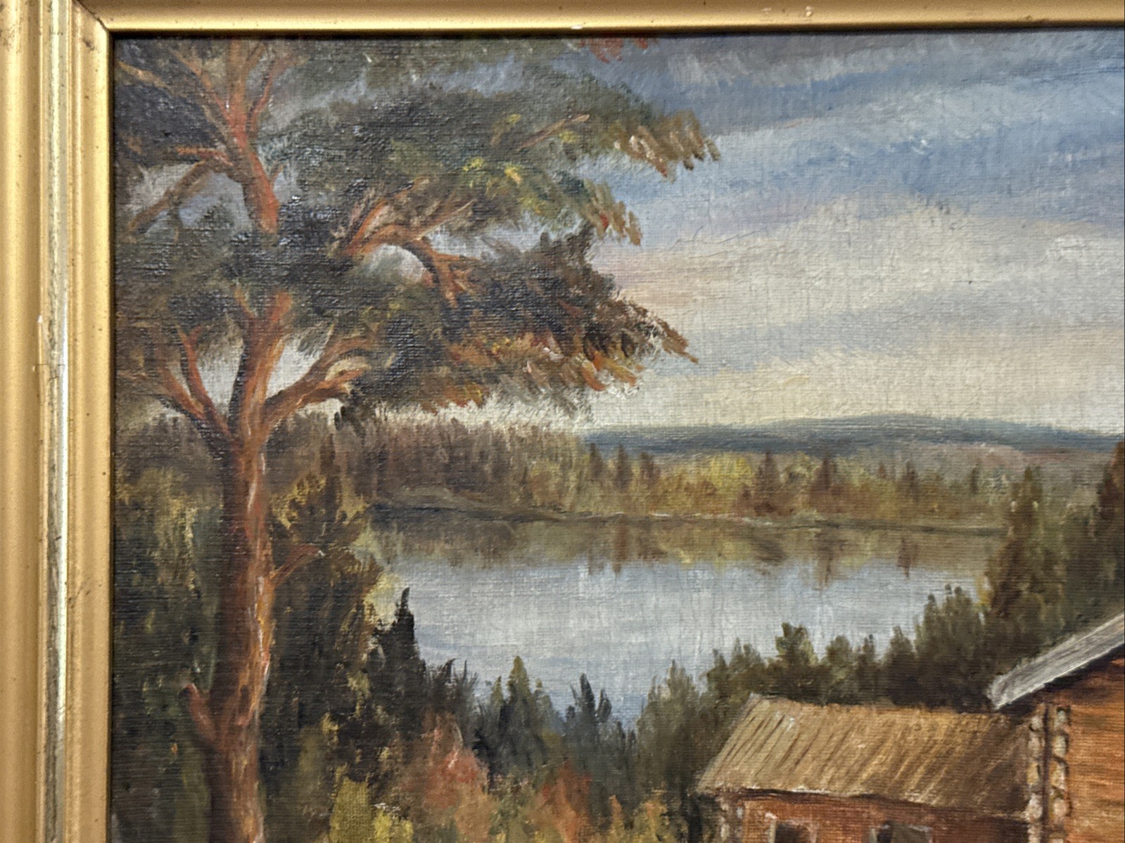 Vintage Swedish Landscape Oil Painting by E. Hallstrom on Canvas 1952