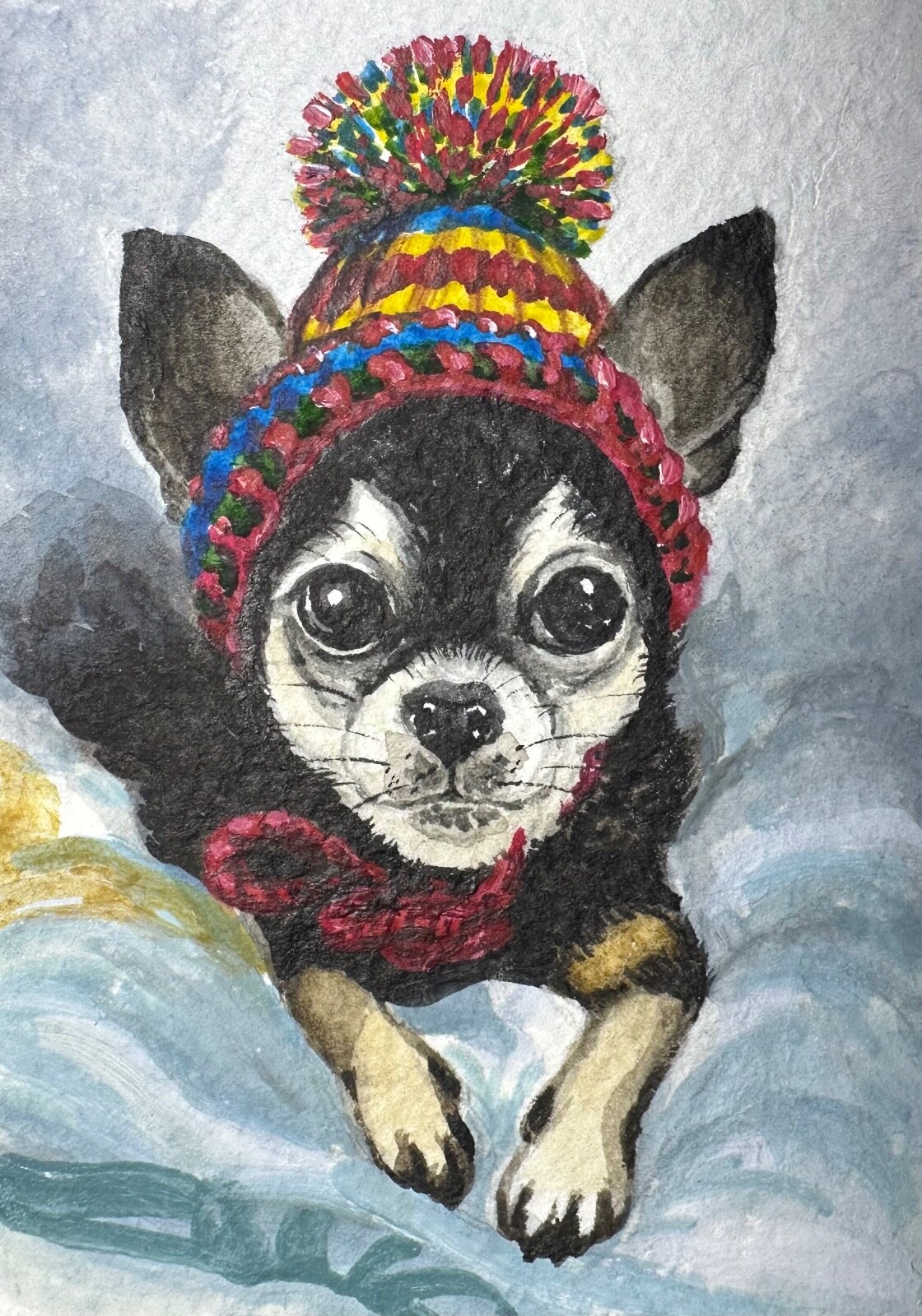Watercolor Painting Dog Animals Pet Puppy ACEO Art No.368