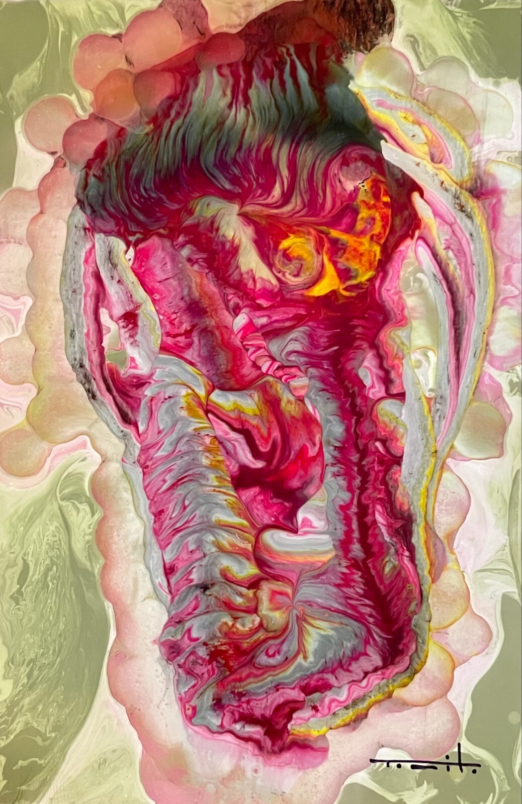 Tonito Original Painting.Half Face.Unique Organic abstract Otherworldly art
